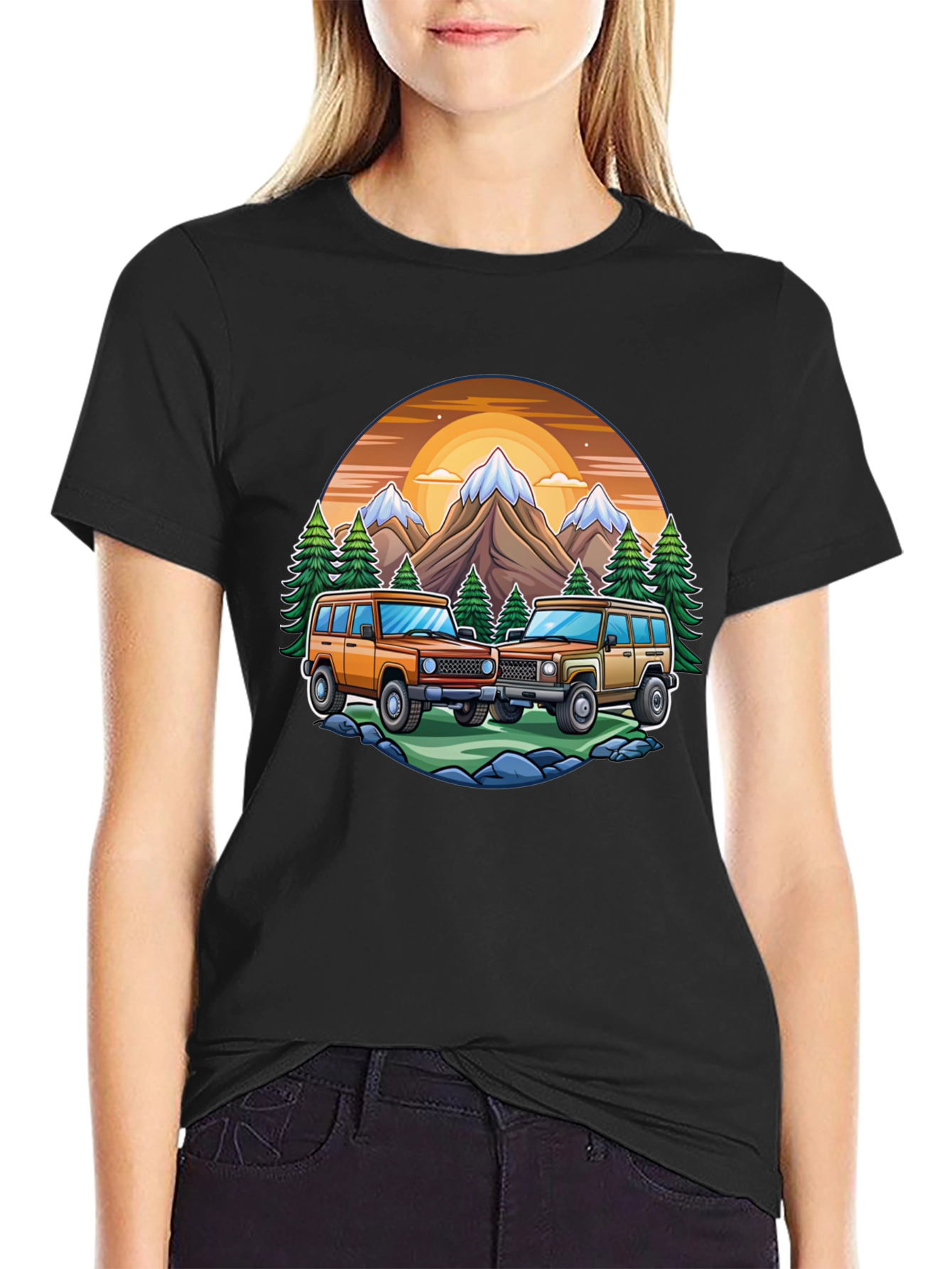 Black Off-Road Adventure T-Shirt - Mountain Scene view 2