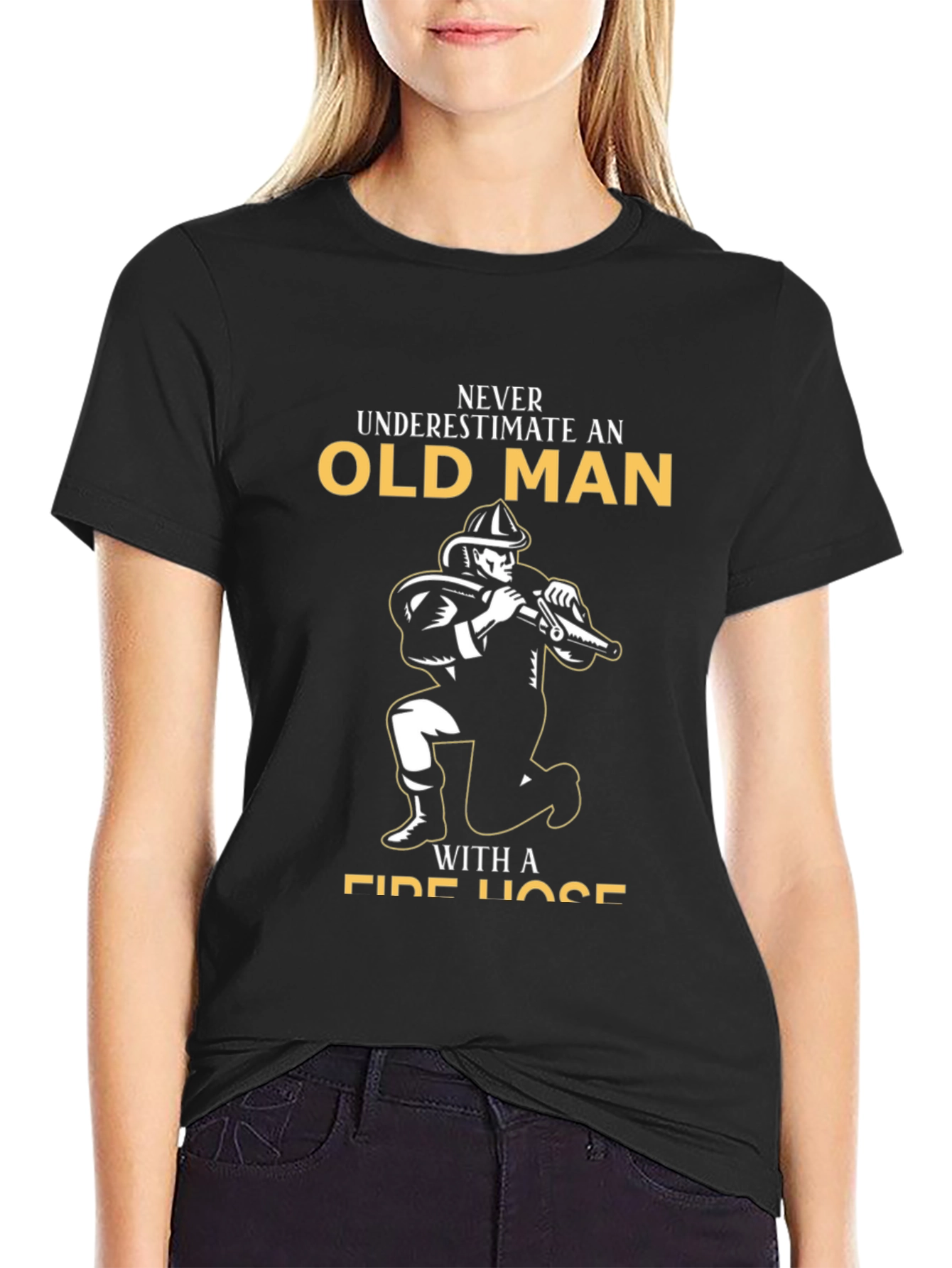 Black Old Man Fire Hose Black Graphic Tee view 2