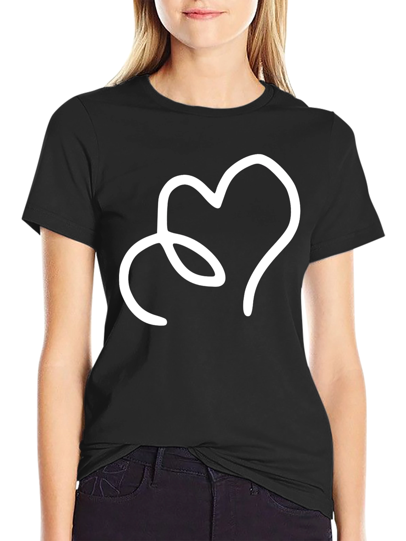 Black Heart Line Art Black T-Shirt view 2
