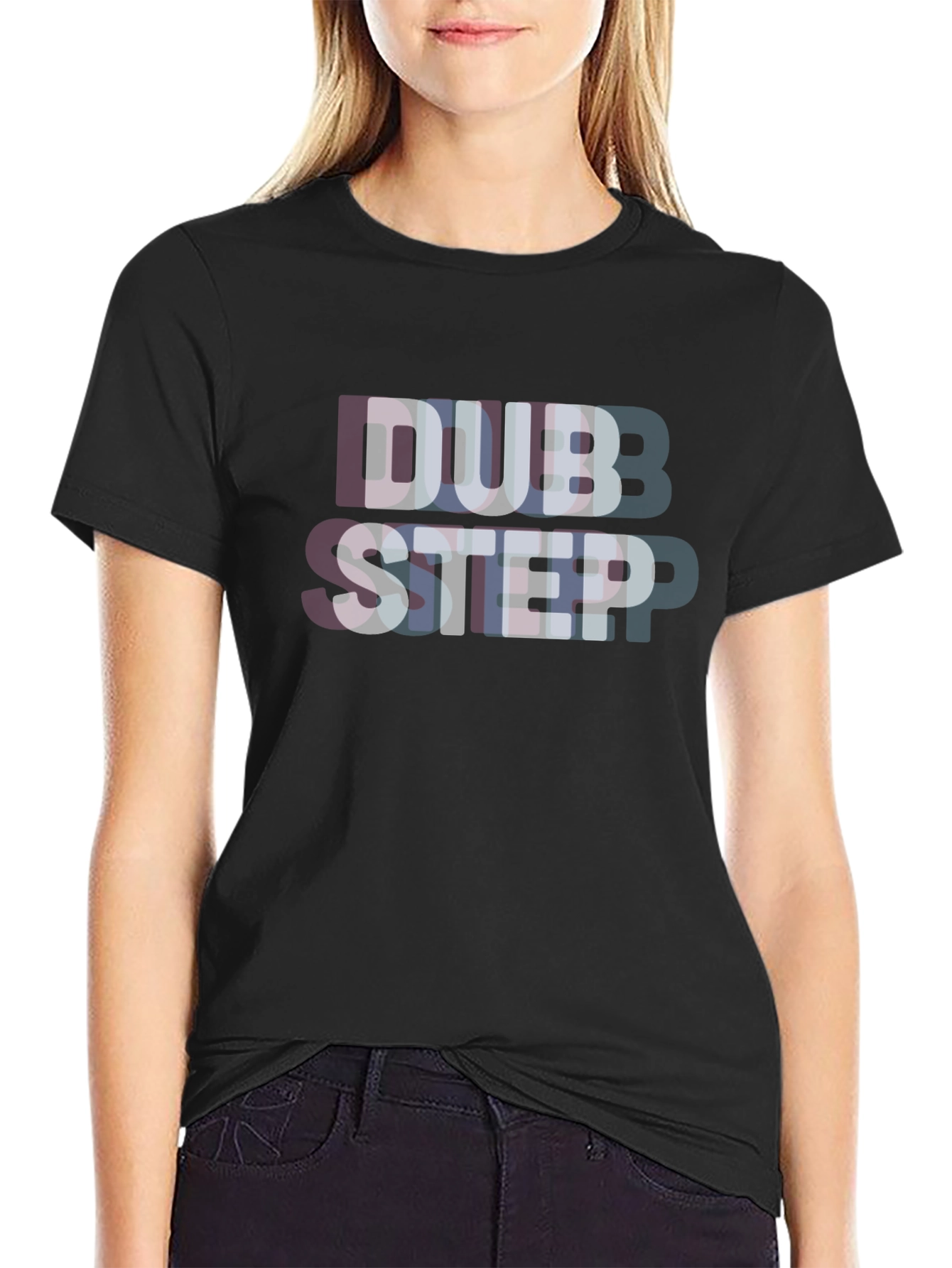Black Dubstep Glitch Effect Black T-Shirt view 2