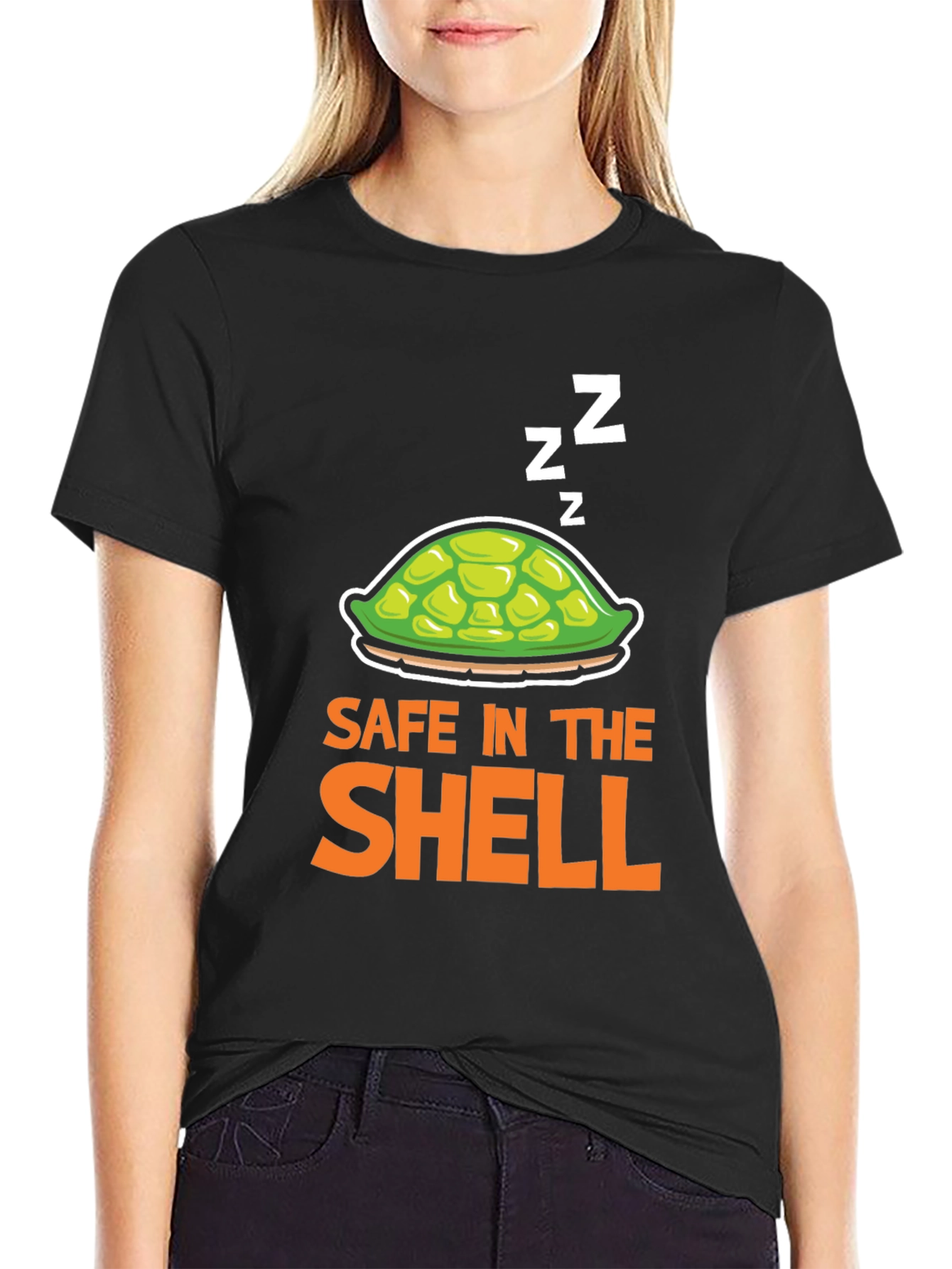 Black Safe in the Shell T-Shirt - Sleeping Turtle Tee view 2