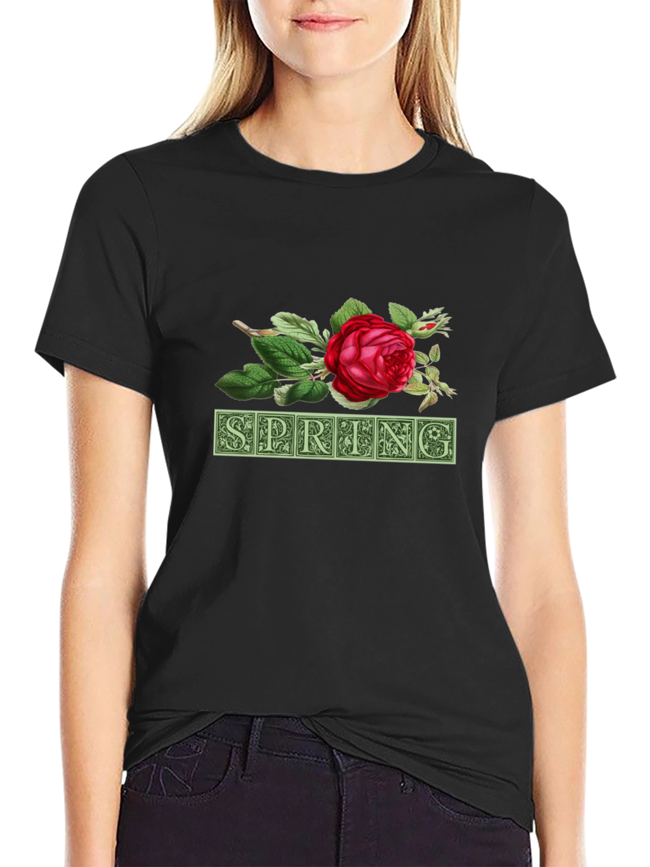 Black Spring Floral T-Shirt - Nature Inspired Design view 2