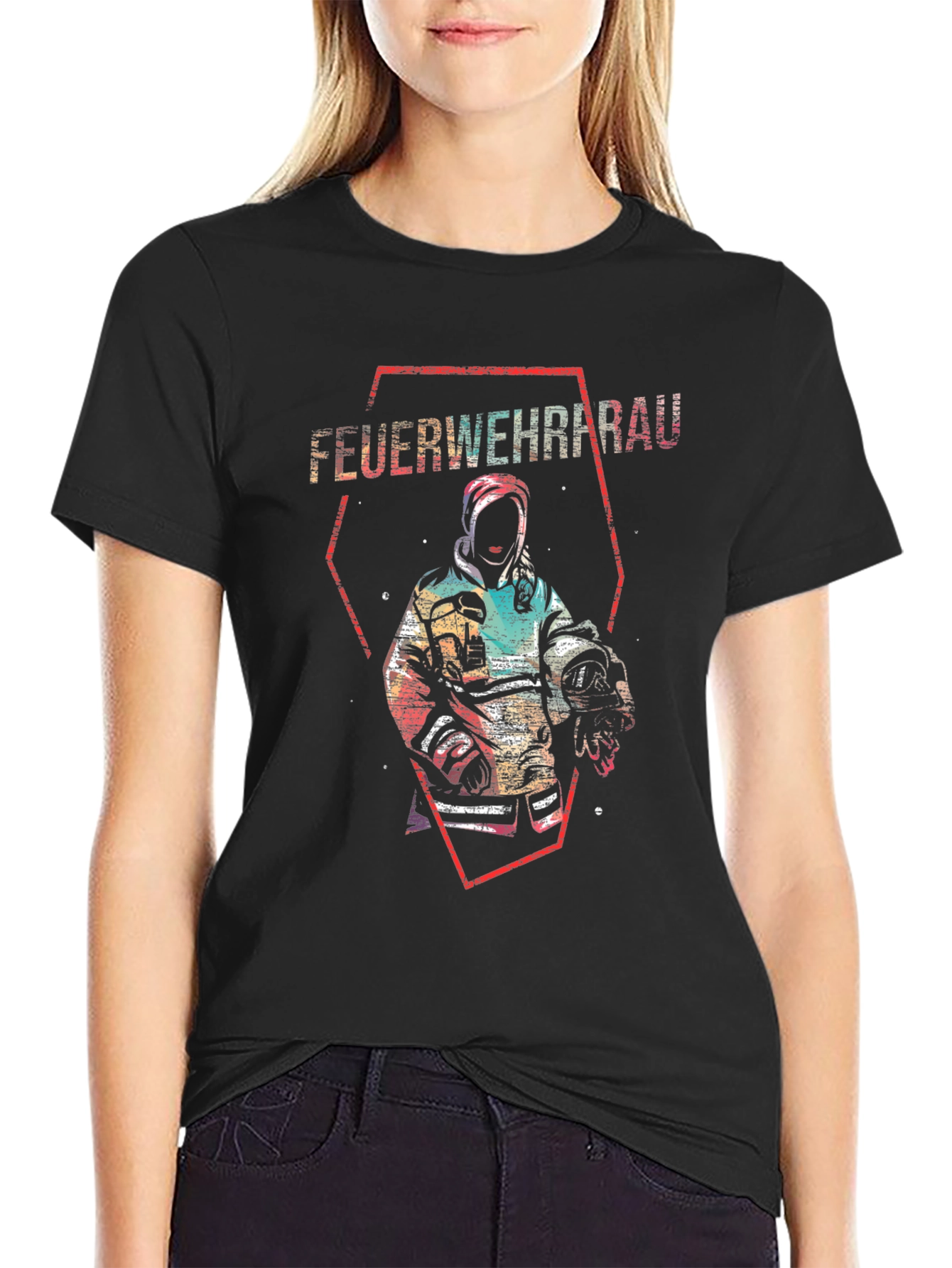 Black Feuerwehrfrau T-Shirt Firefighter Design view 2