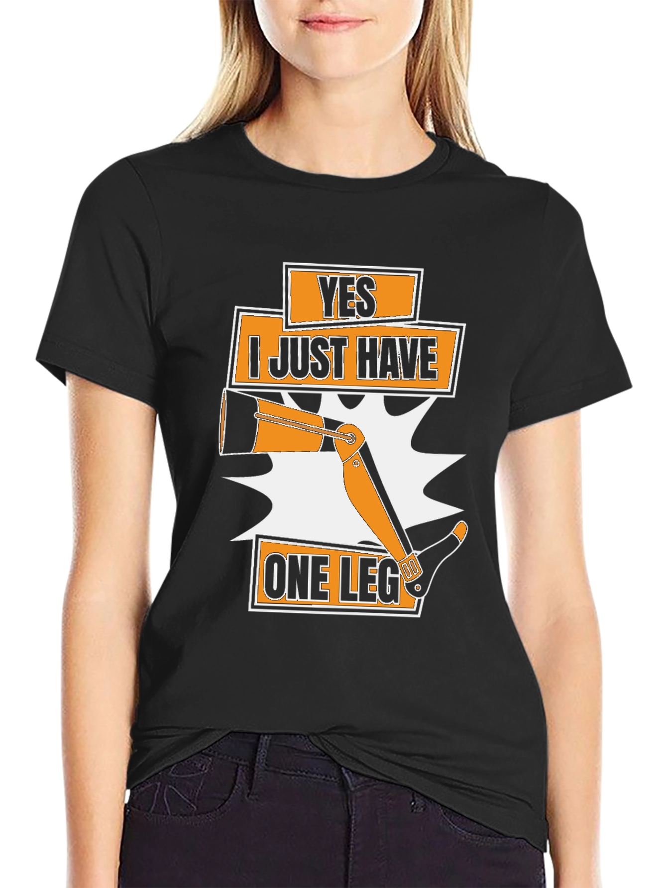 Black Humorous One Leg T-Shirt: Yes, I Just Have One Leg view 2