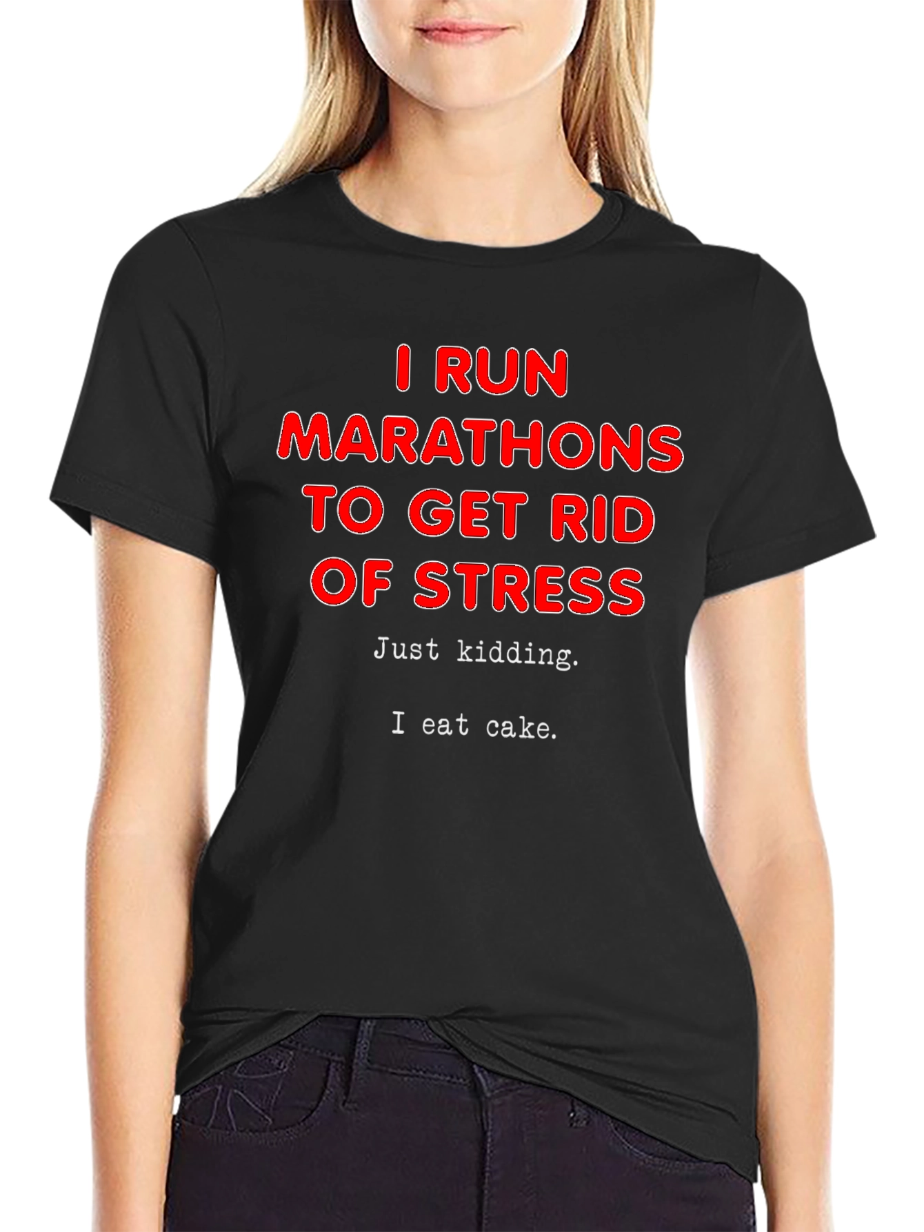 Black Funny Marathon Runner T-Shirt - I Eat Cake Design view 2