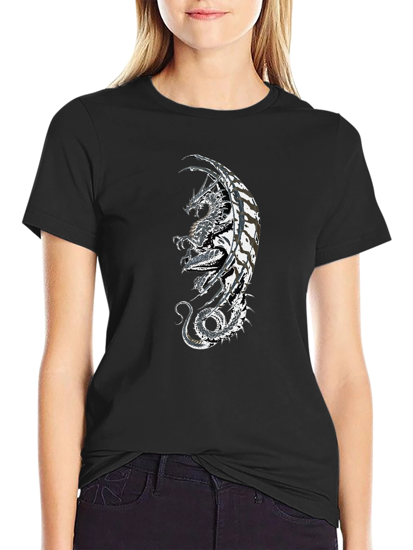 Black Dragon Graphic Black T-Shirt - Fantasy Style view 2