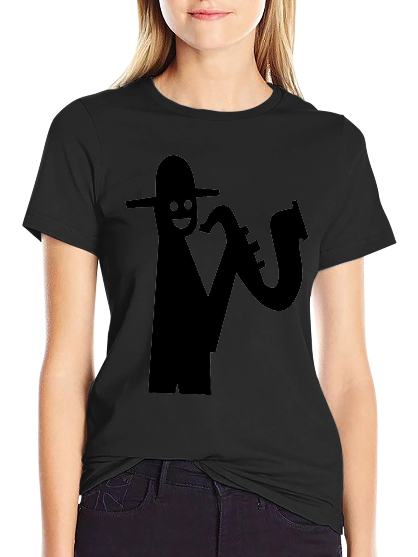 Black Cool Saxophone Player Black T-Shirt view 2