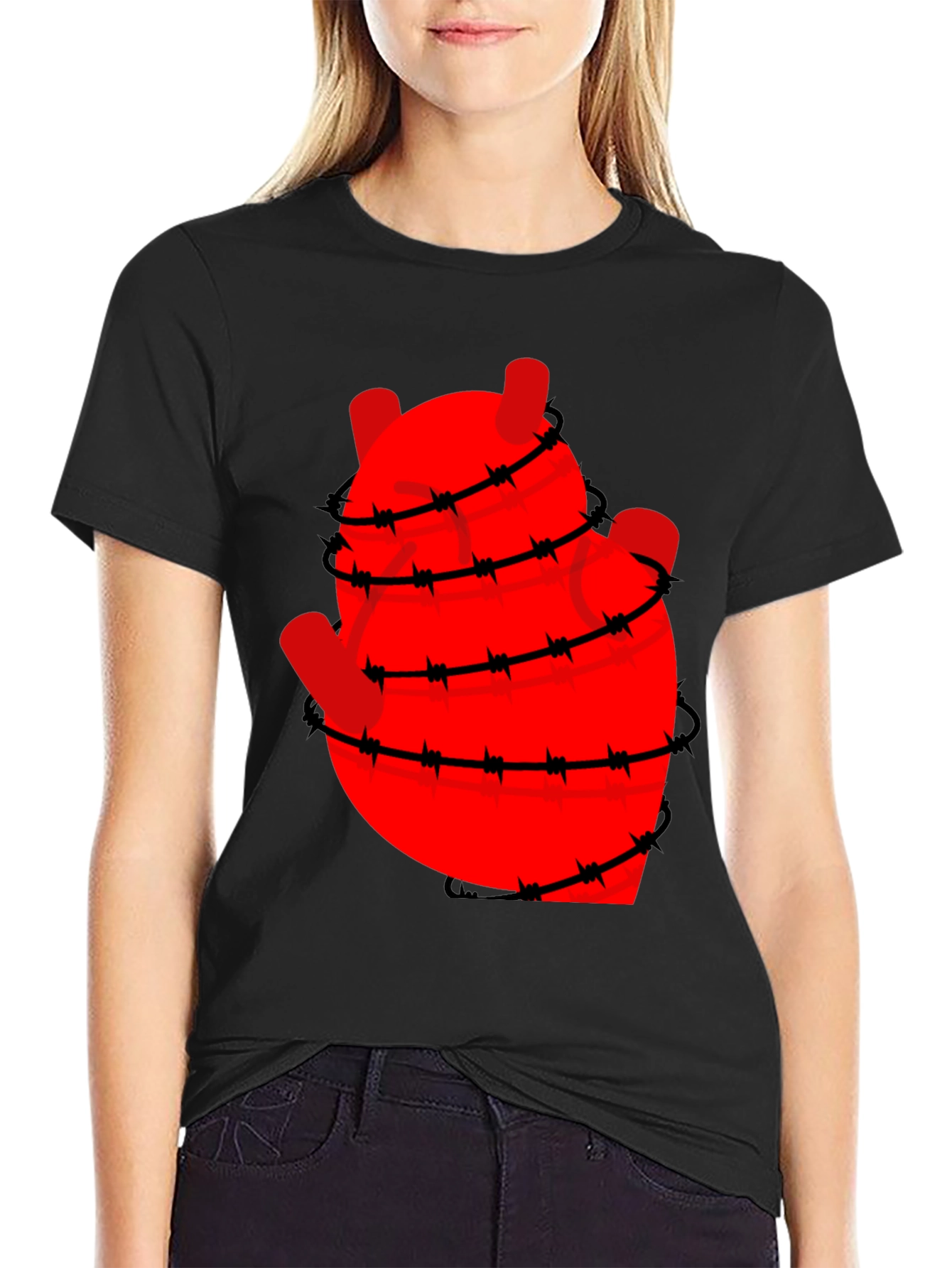Black Heart Wrapped in Barbed Wire Graphic Tee - Black view 2