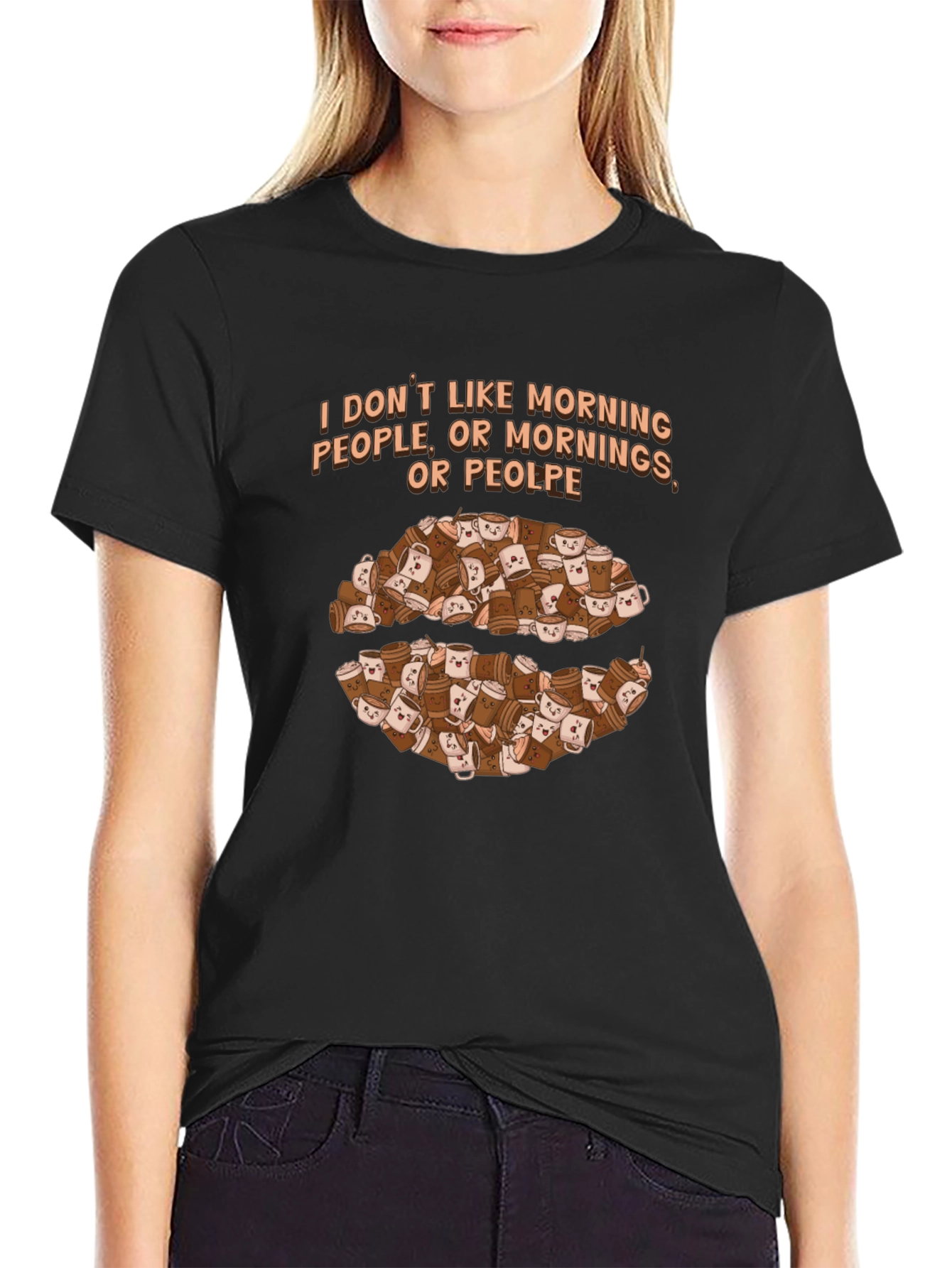 Black Funny Coffee Lover Graphic T-Shirt - I Don't Like Morning People view 2