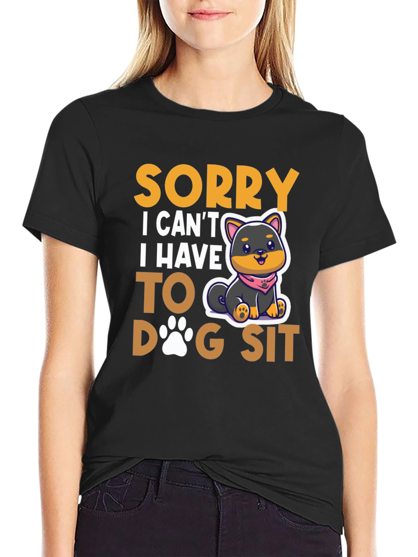 Black Dog Sitting T-Shirt Cute Animal Design view 2