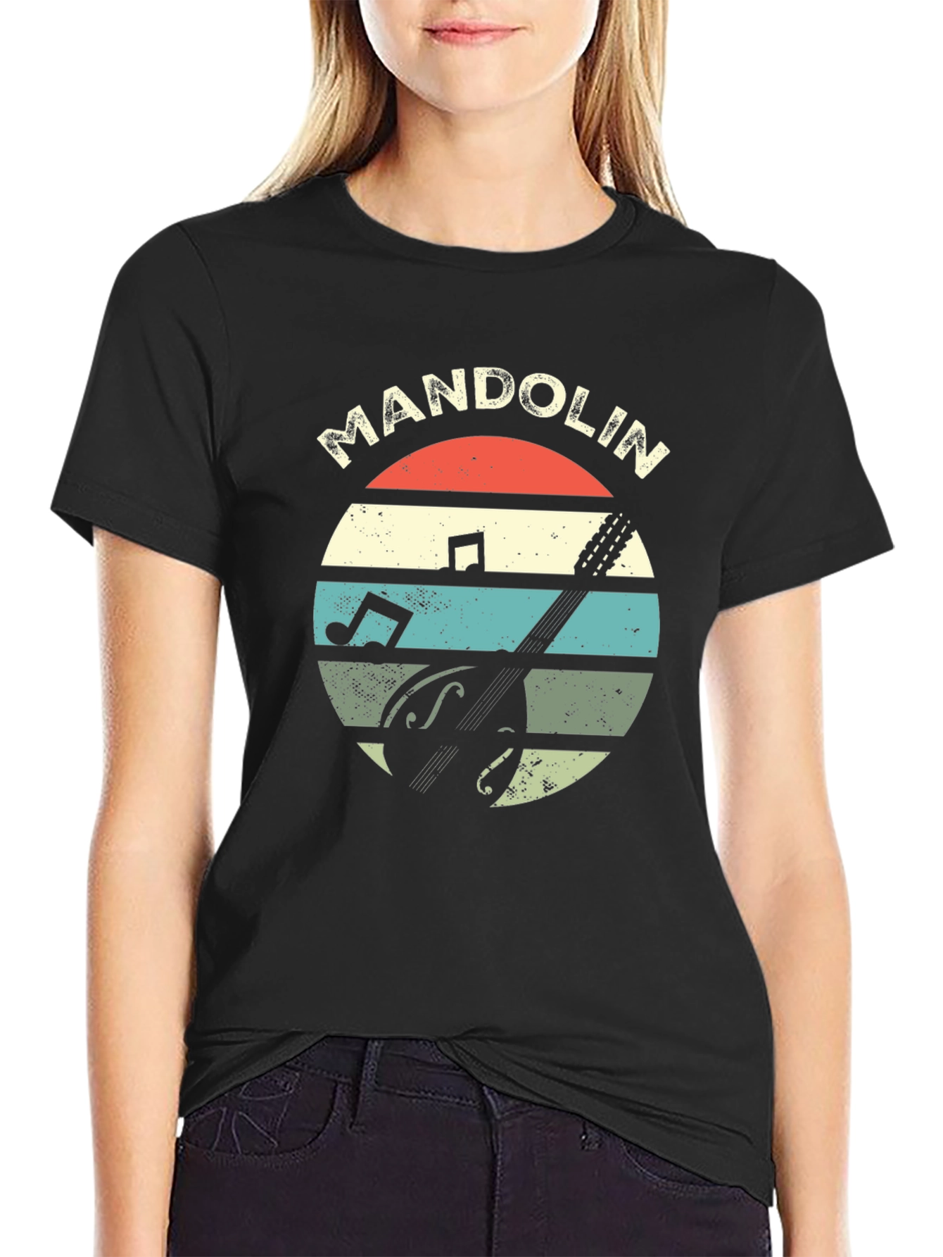 Black Retro Mandolin T-Shirt - Musician Gift view 2