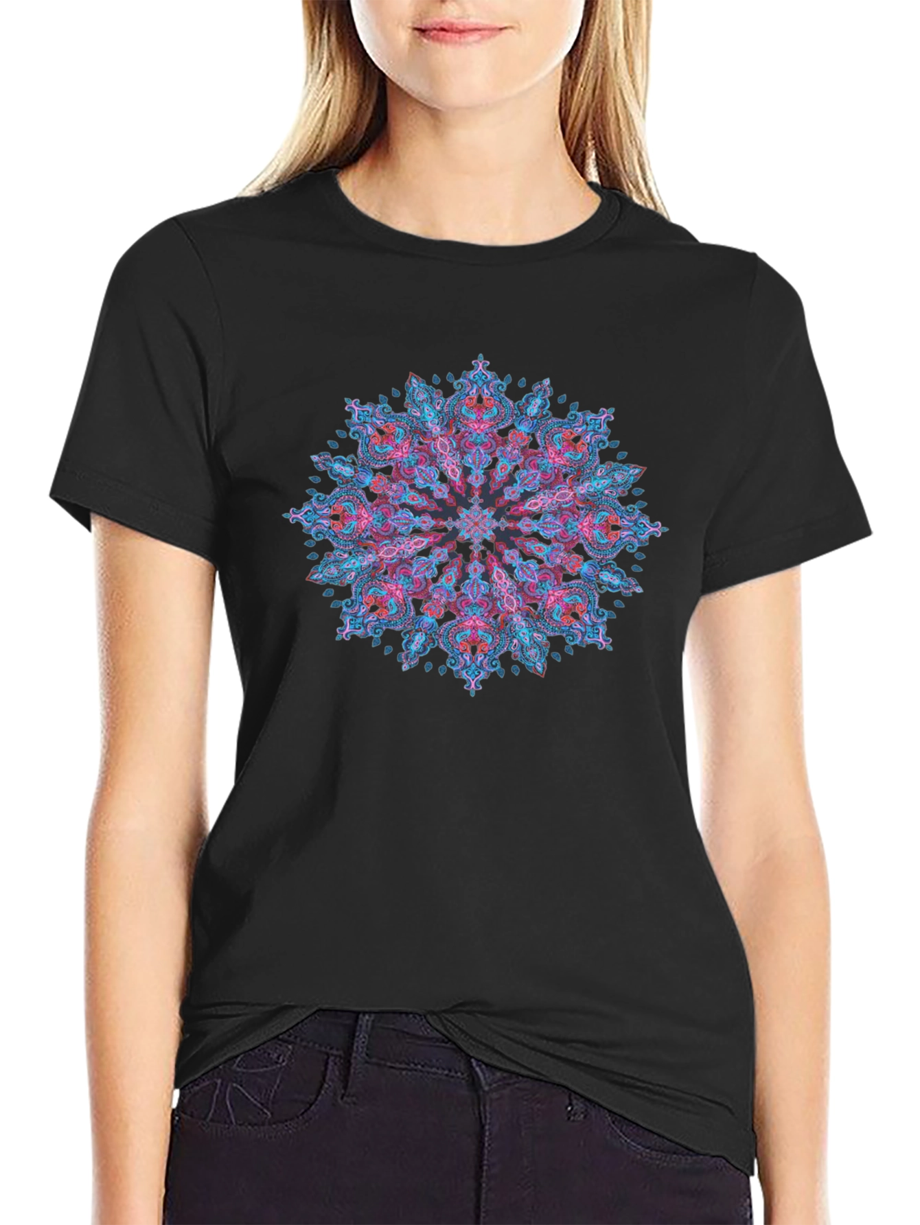 Black Mandala Art Black T-Shirt - Stylish Graphic Tee view 2