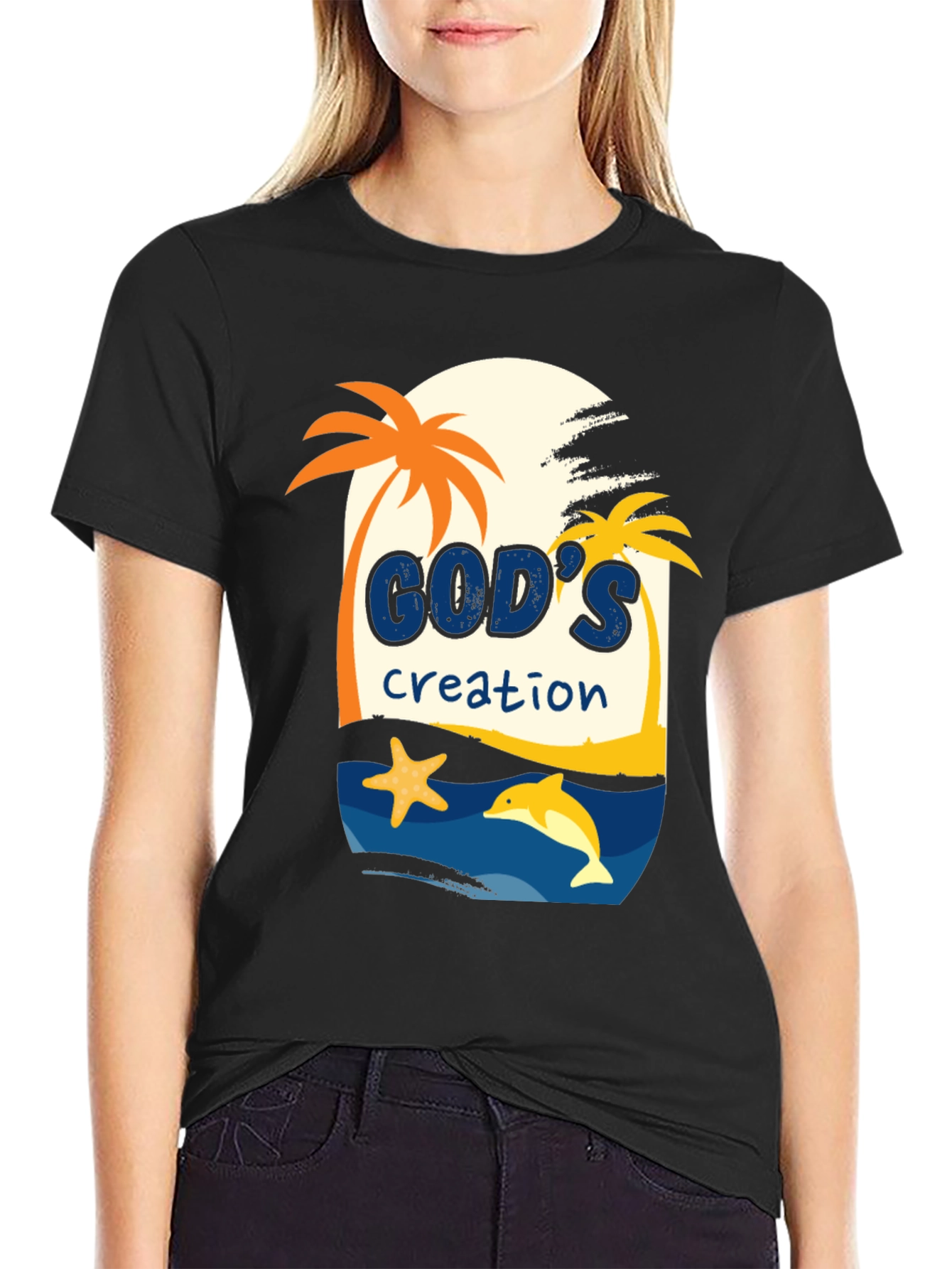 Black God's Creation Graphic Tee - Beach Theme T-Shirt view 2