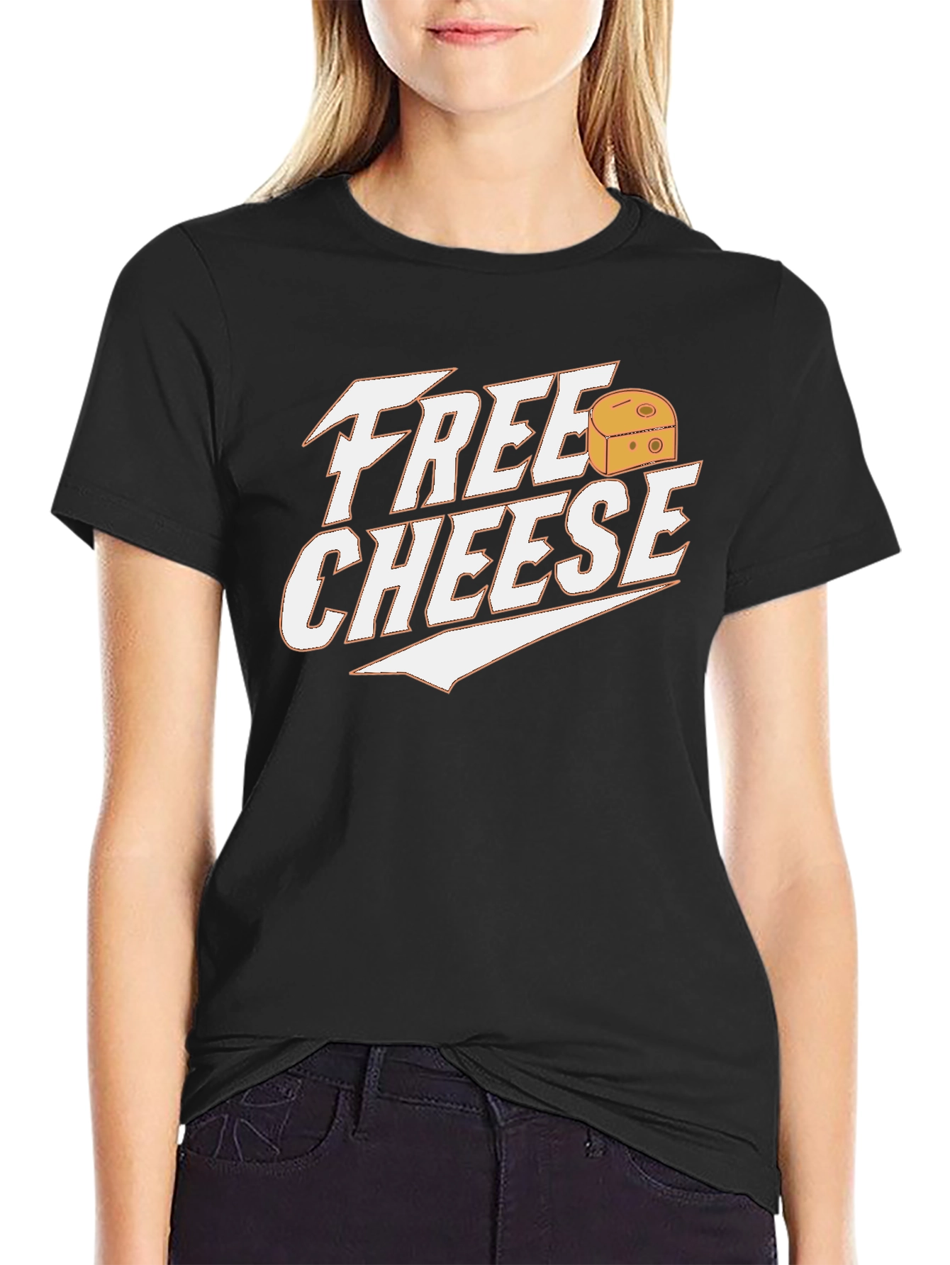 Black Free Cheese Graphic Tee - Funny Food Lover Shirt view 2