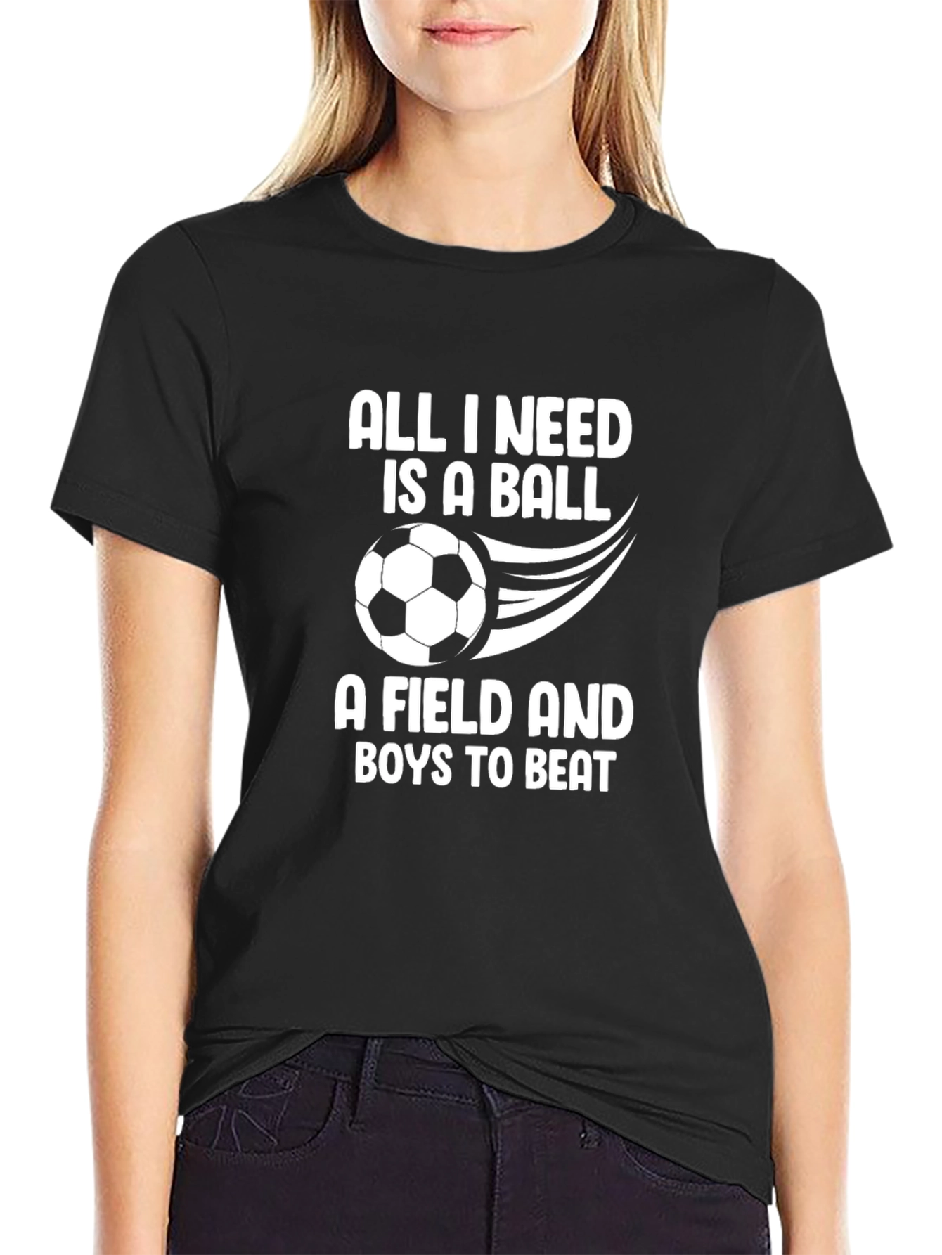 Black Soccer Lover T-Shirt: All I Need is a Ball view 2