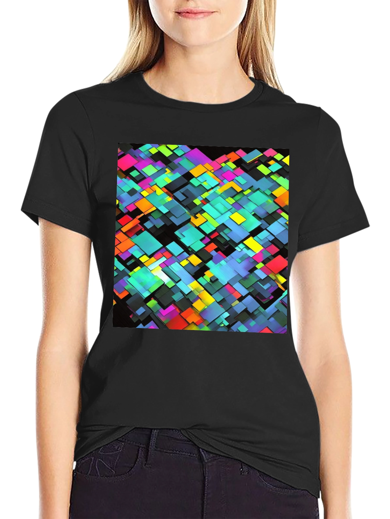Geometric Block Print Black T-Shirt - 2