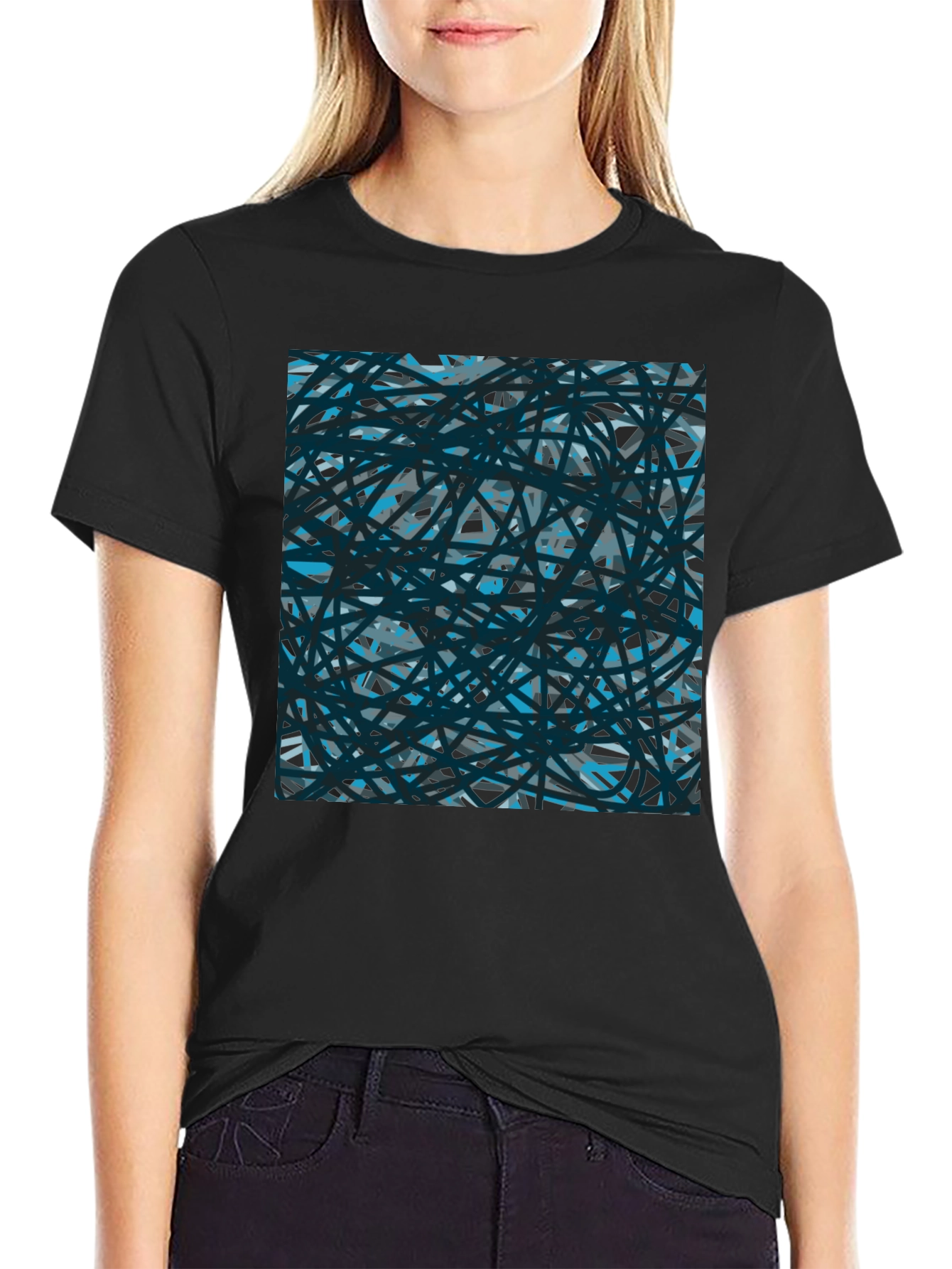 Black Abstract Lines Black T-Shirt view 2