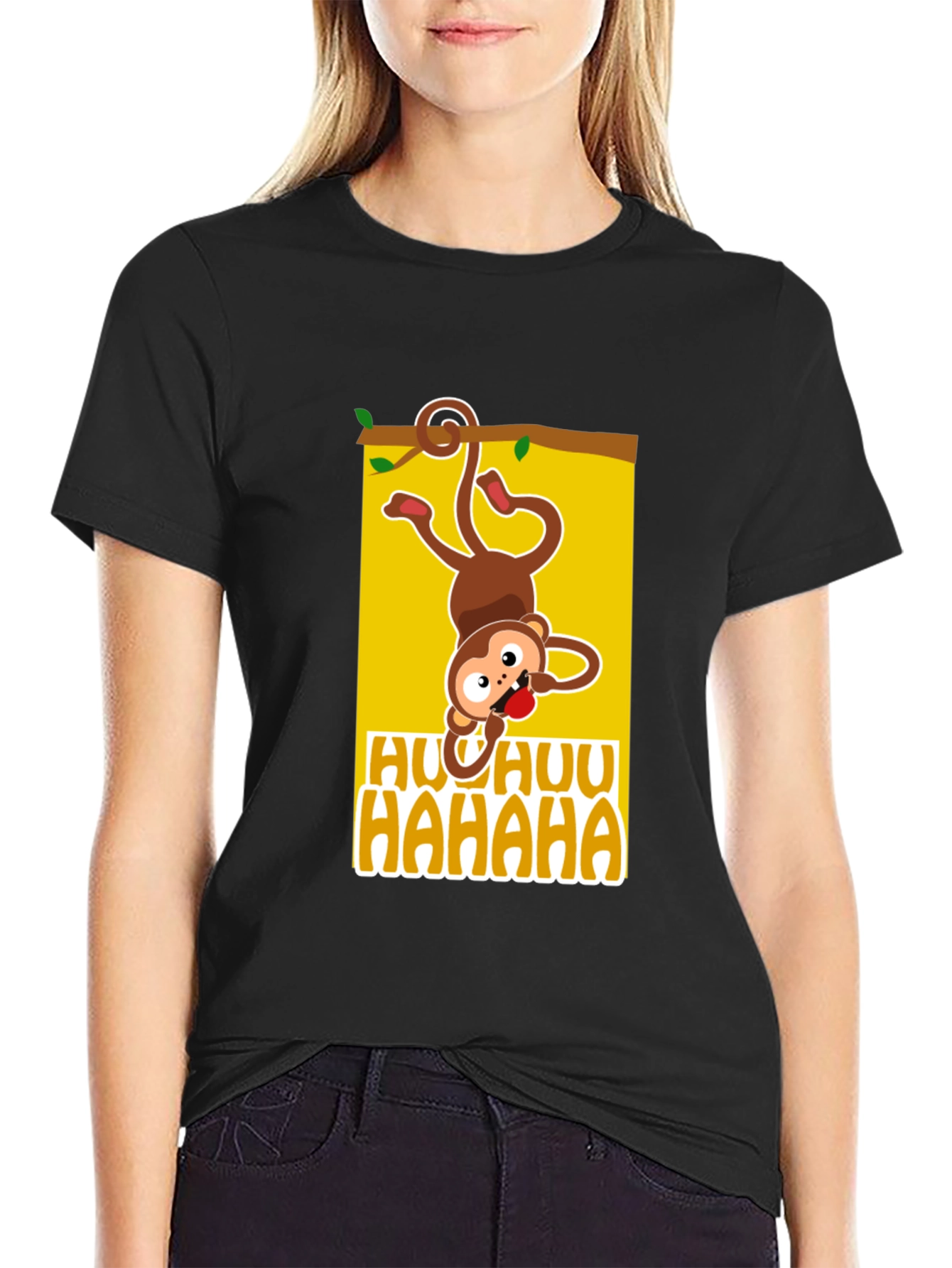 Black Funny Monkey Graphic Tee - HUU HAHAA T-Shirt view 2
