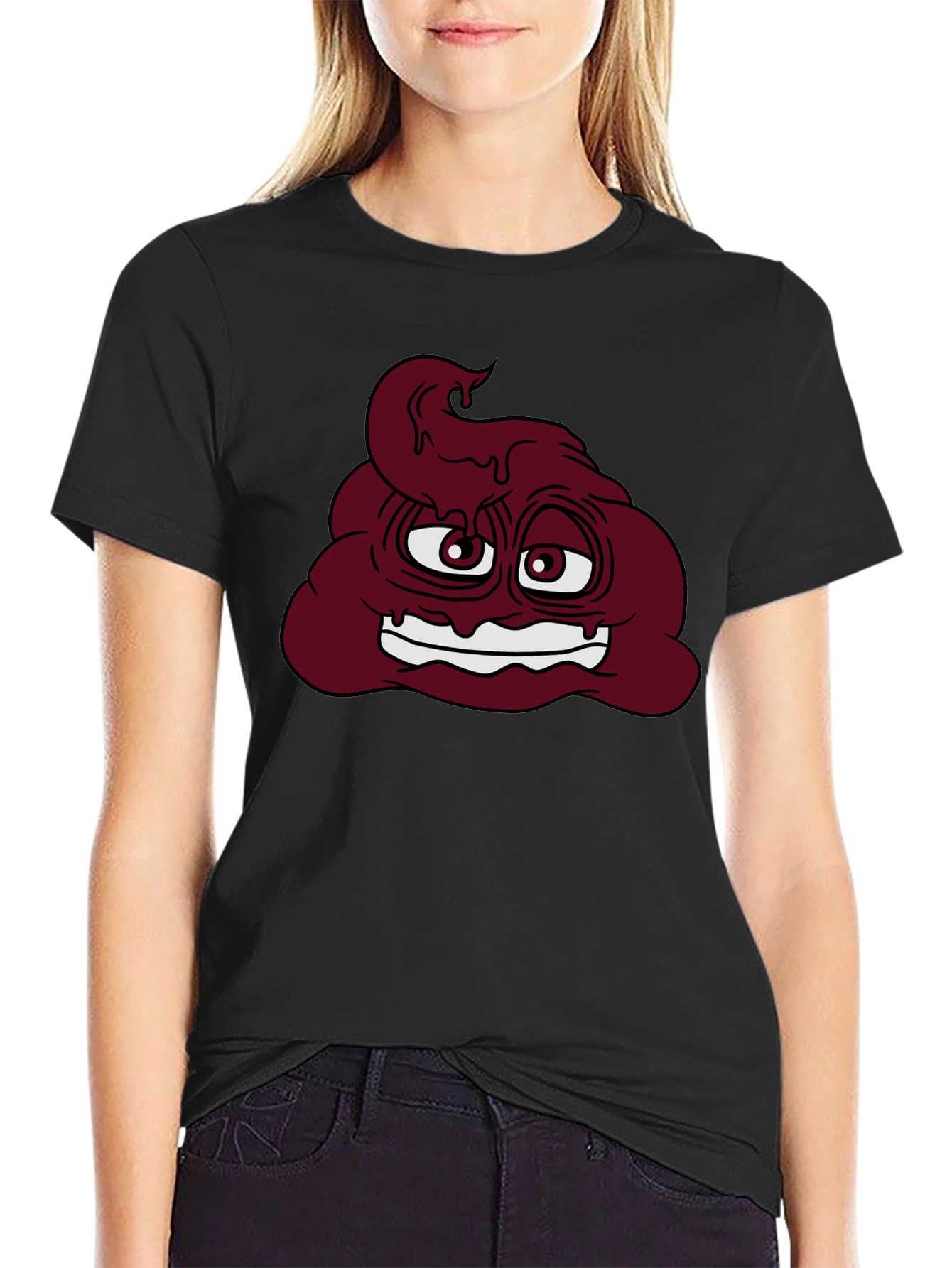 Black Funny Poop Emoji Graphic T-Shirt - Black view 2