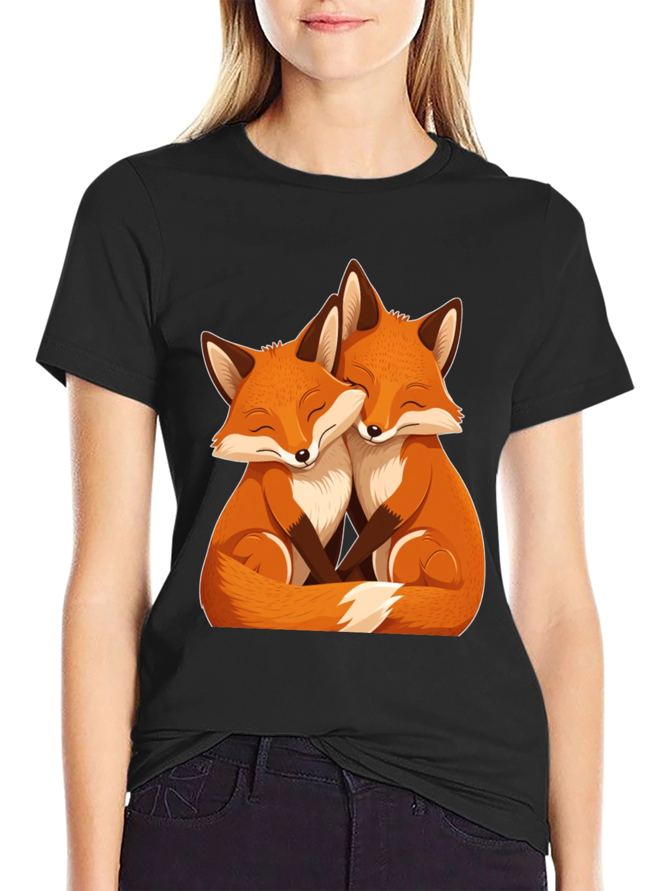 Black Foxes Hugging Graphic Tee view 2