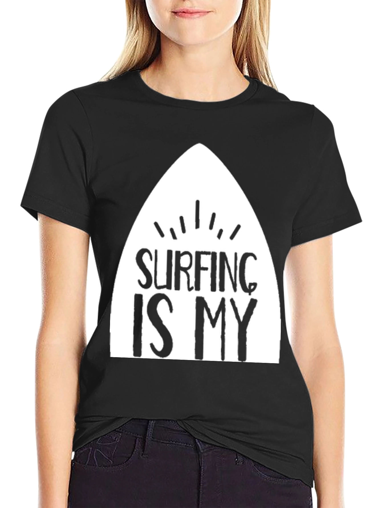 Surfing Is My T-Shirt - Black Cotton Surfboard Tee - 2