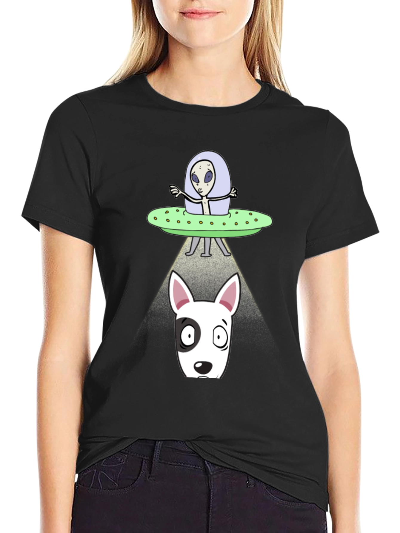 Black Alien Abduction Dog T-Shirt - UFO Graphic Tee view 2