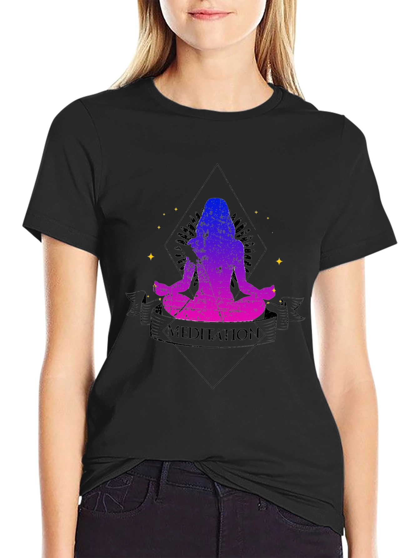 Black Meditation Graphic T-Shirt - Relaxed Fit view 2