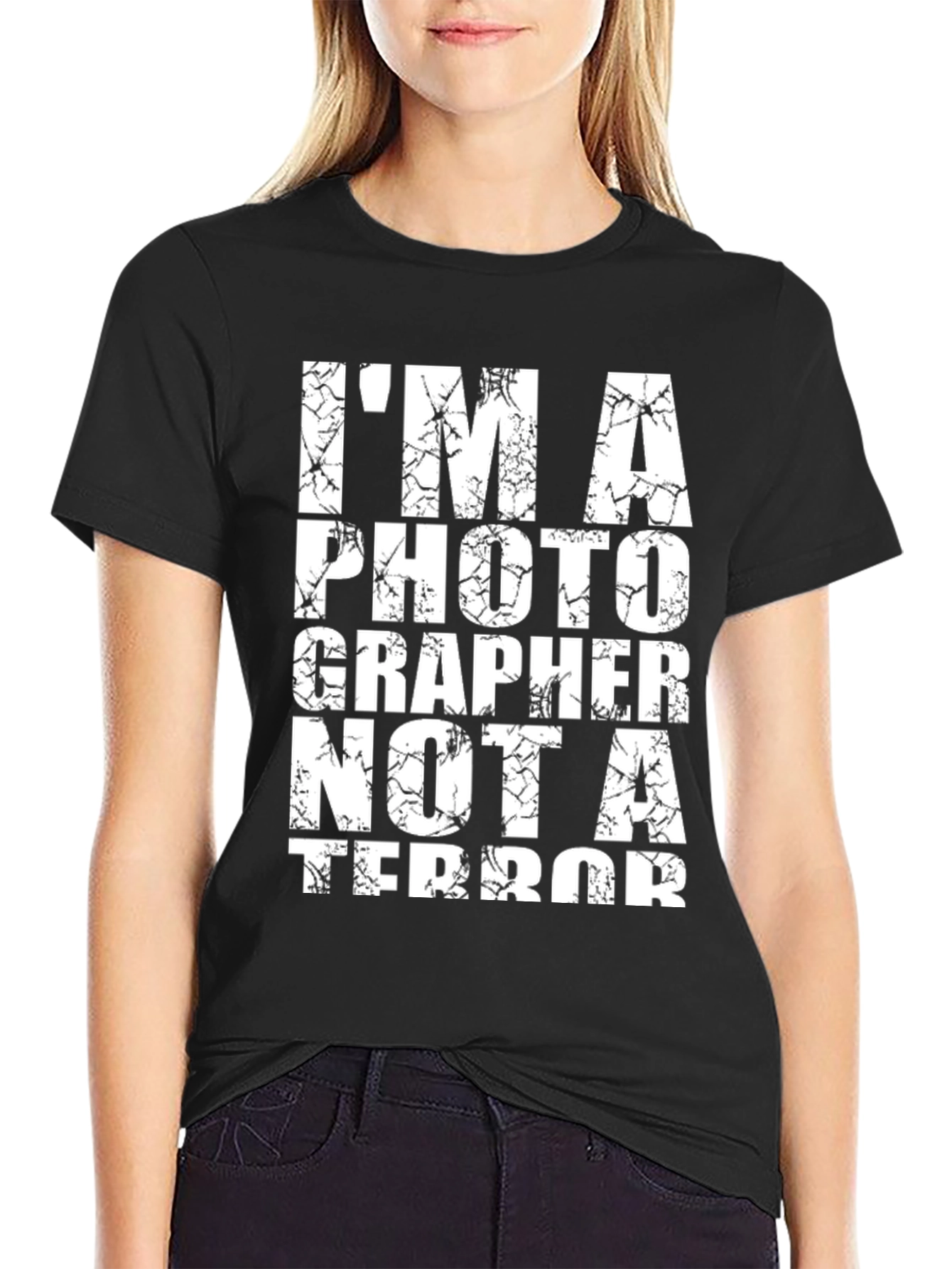 Black I'm A Photographer Not A Terrorist Black T-Shirt view 2