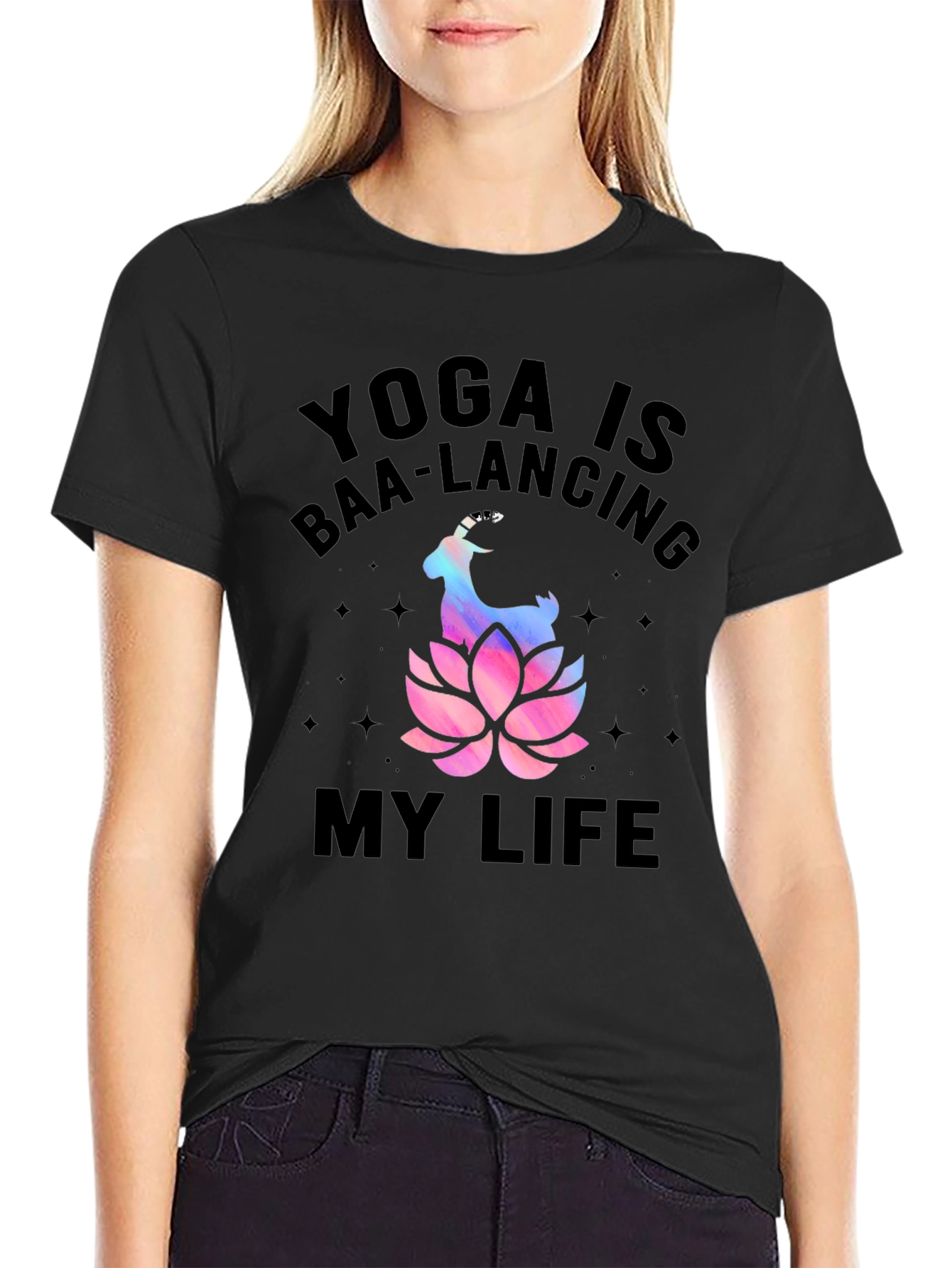 Black Yoga Baa-lancing Life Graphic Tee view 2