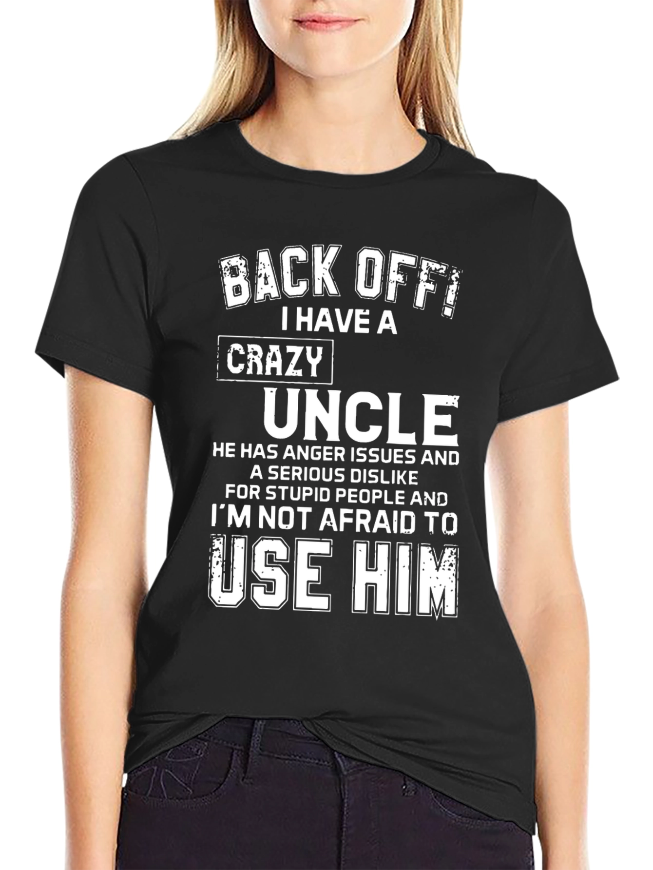 Black Crazy Uncle Novelty Graphic T-Shirt view 2