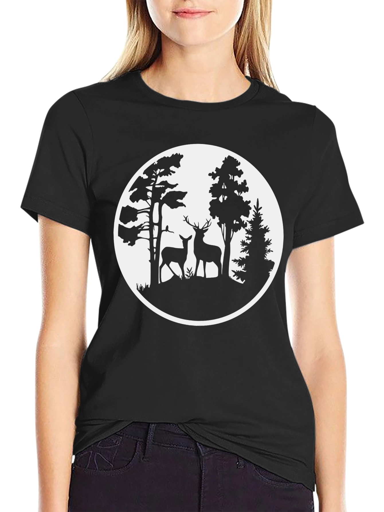 Black Nature Deer Graphic T-Shirt - Black view 2