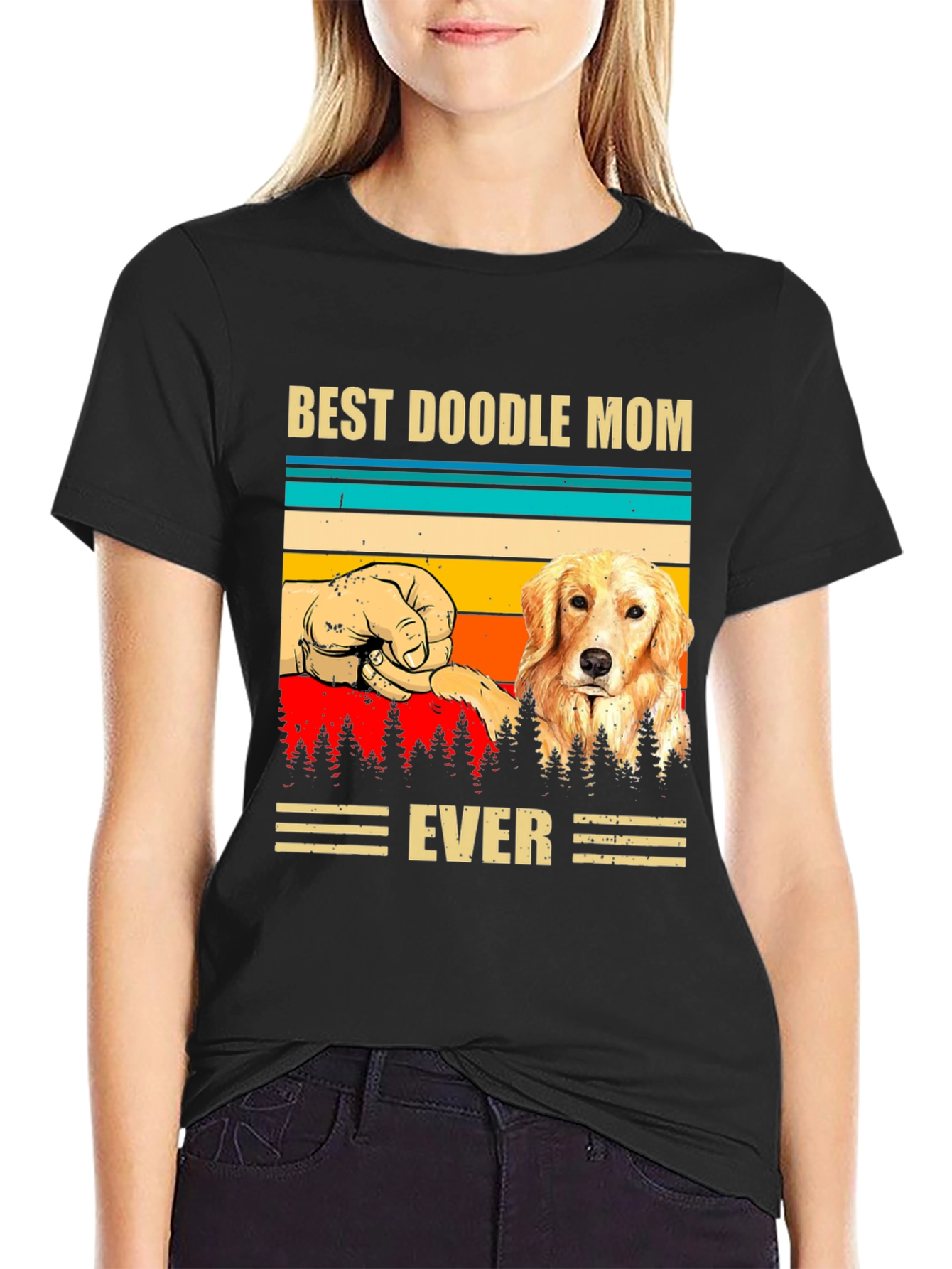 Black Best Doodle Mom Ever Graphic T-Shirt view 2