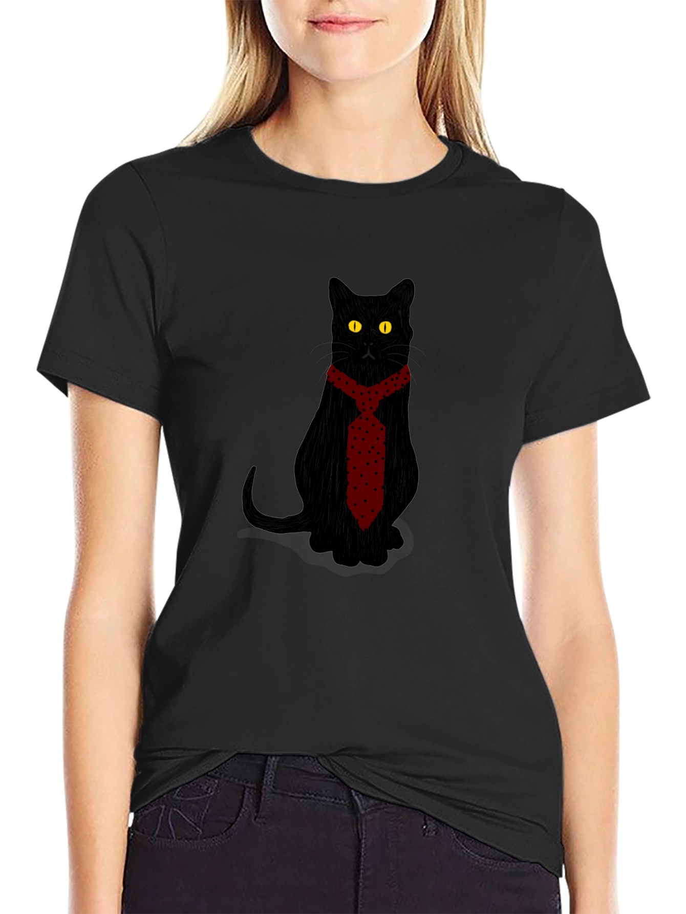 Black Black Cat in Tie Graphic Tee - Men's Fashion view 2