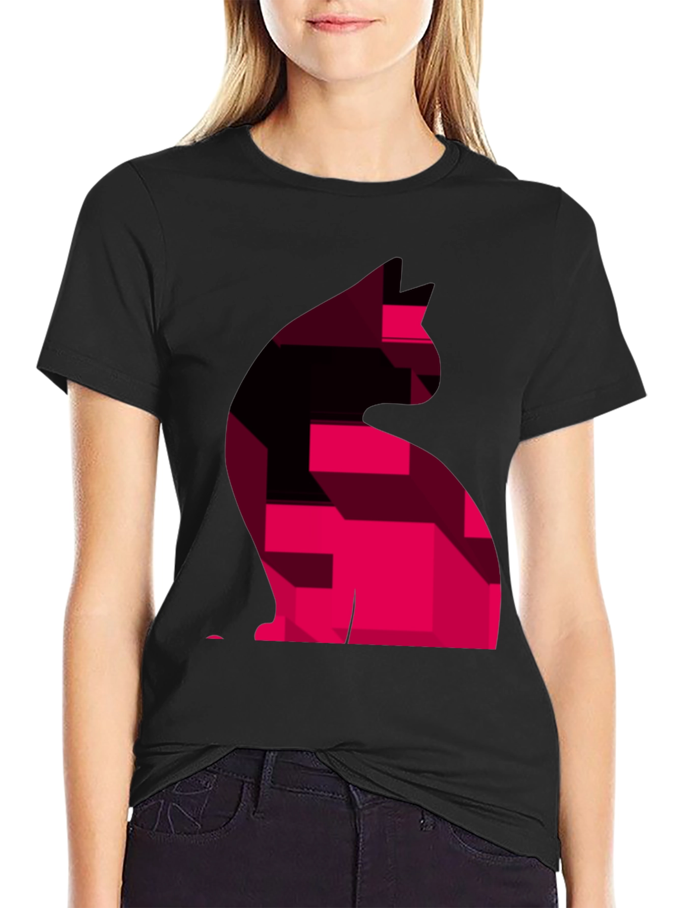 Black Abstract Cat Graphic Men's T-Shirt view 2