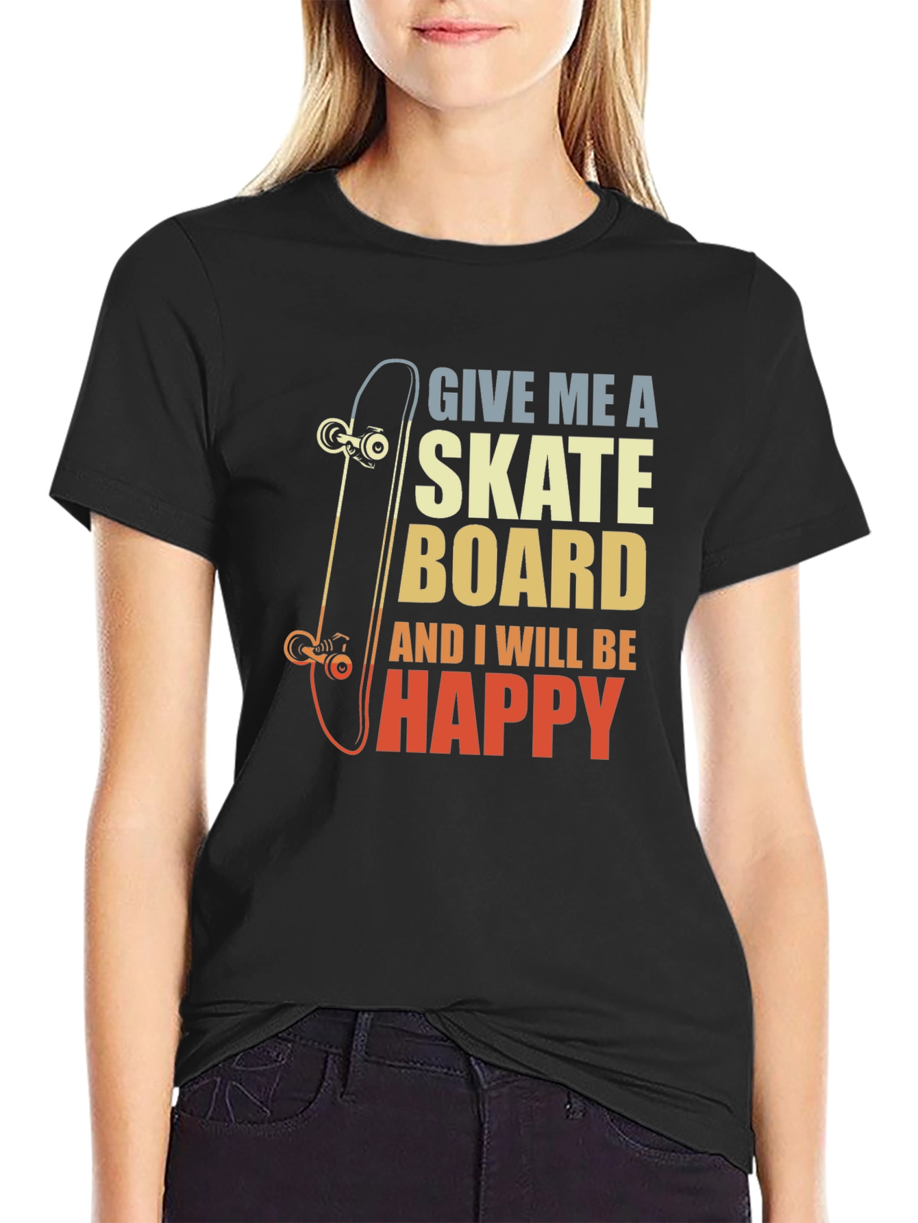 Black Skateboard Lover Graphic Tee - "Give Me A Skateboard" view 2