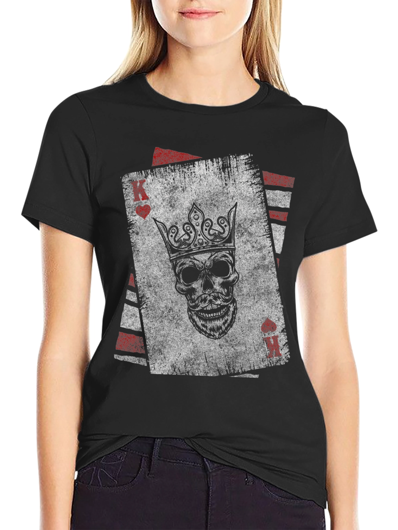 Black King of Hearts Skull Graphic T-Shirt view 2