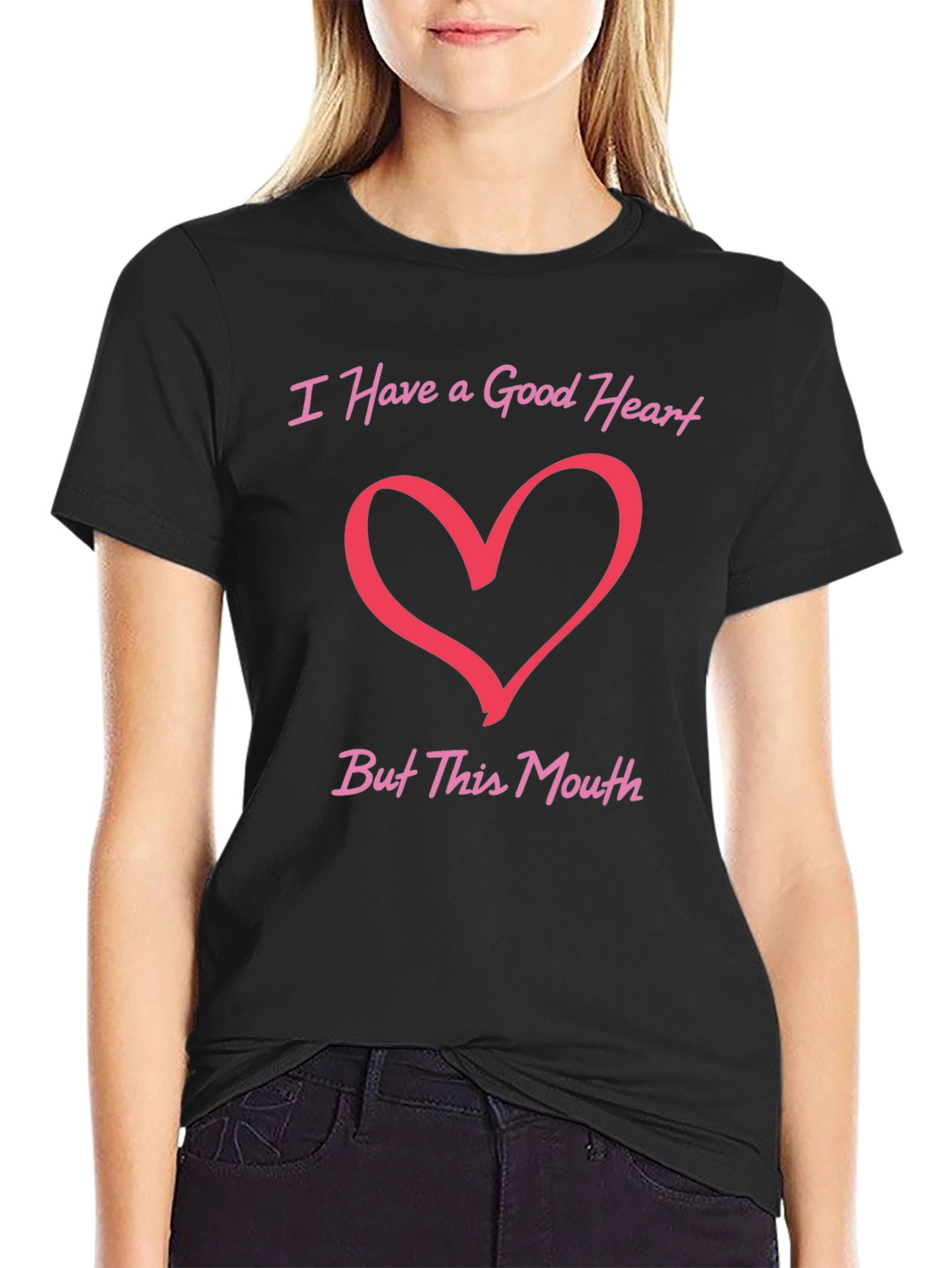 Black Good Heart Funny T-Shirt view 2