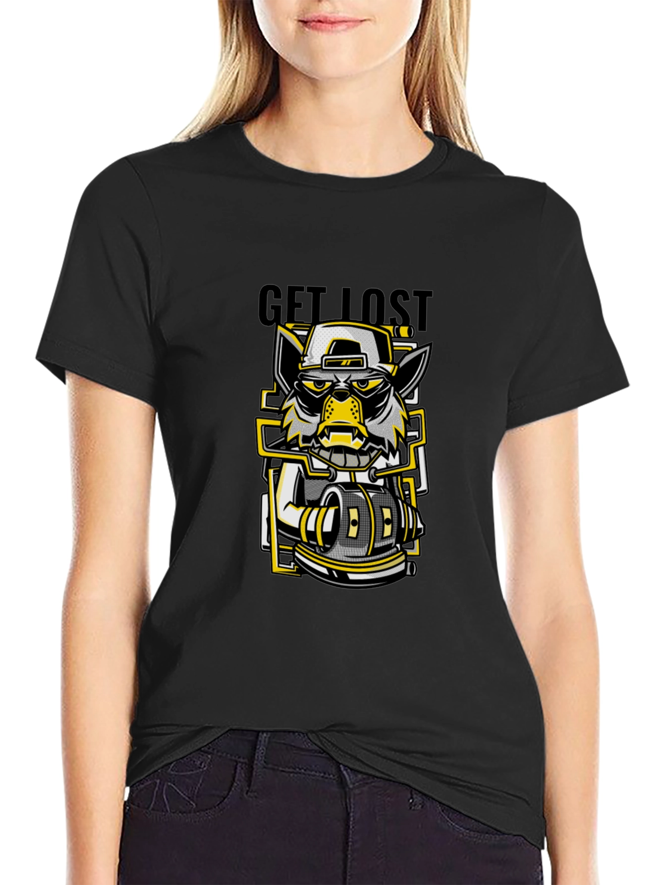 Black Get Lost Graphic Print Black T-Shirt view 2