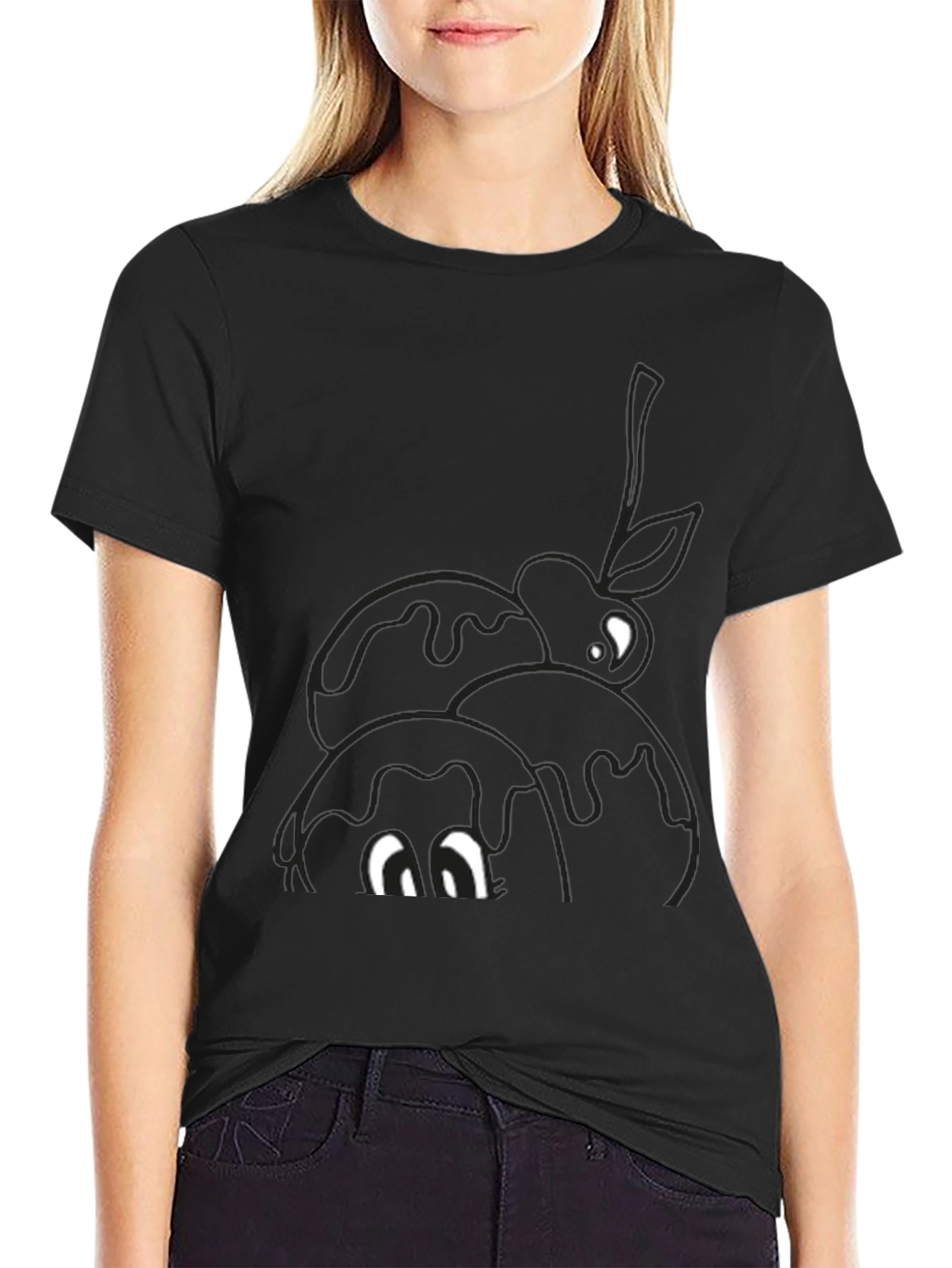 Black Novelty Cartoon Eyes Dessert T-Shirt view 2