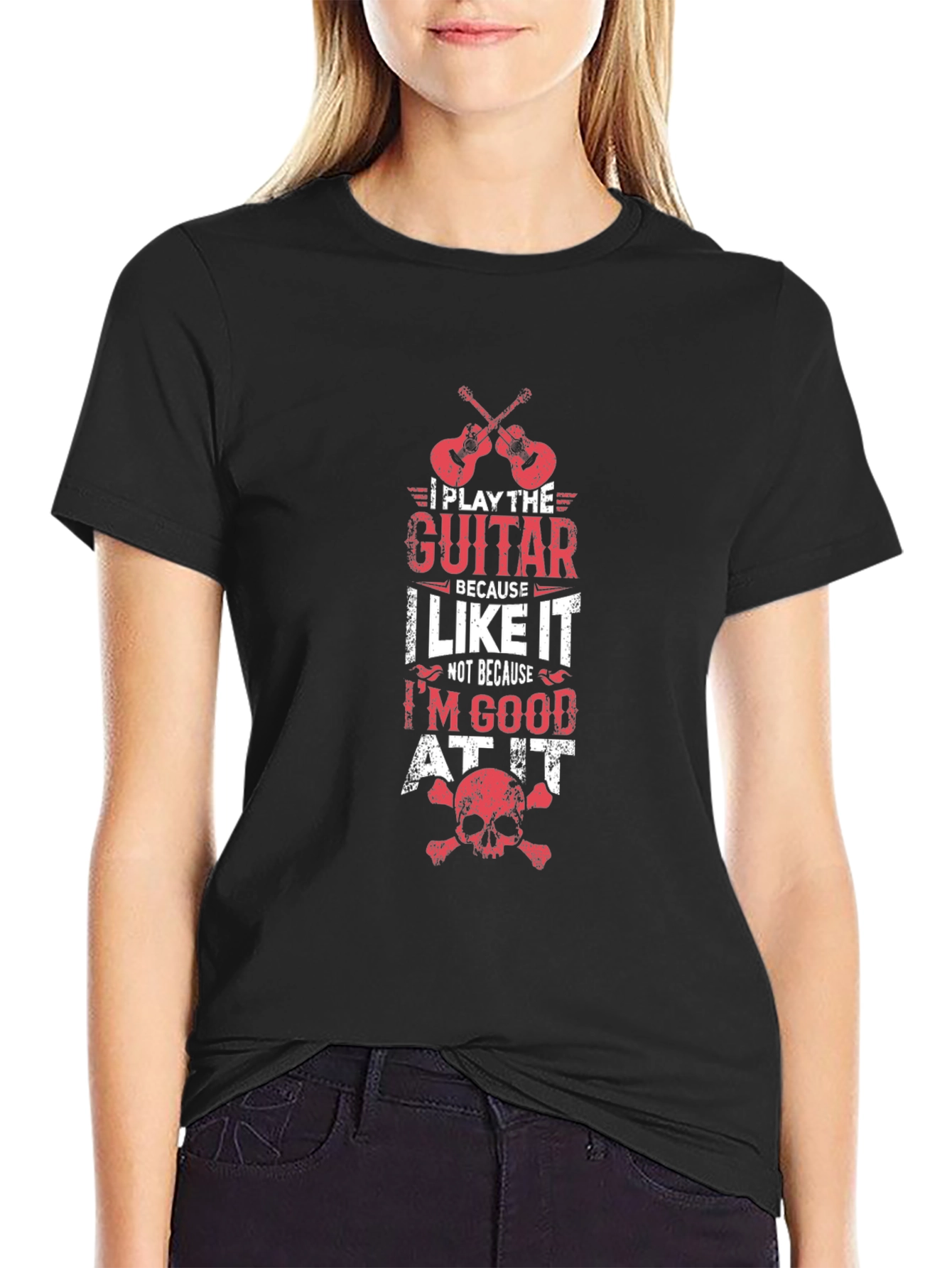 Black Guitar Lover T-Shirt - I Play Guitar Because I Like It Tee view 2
