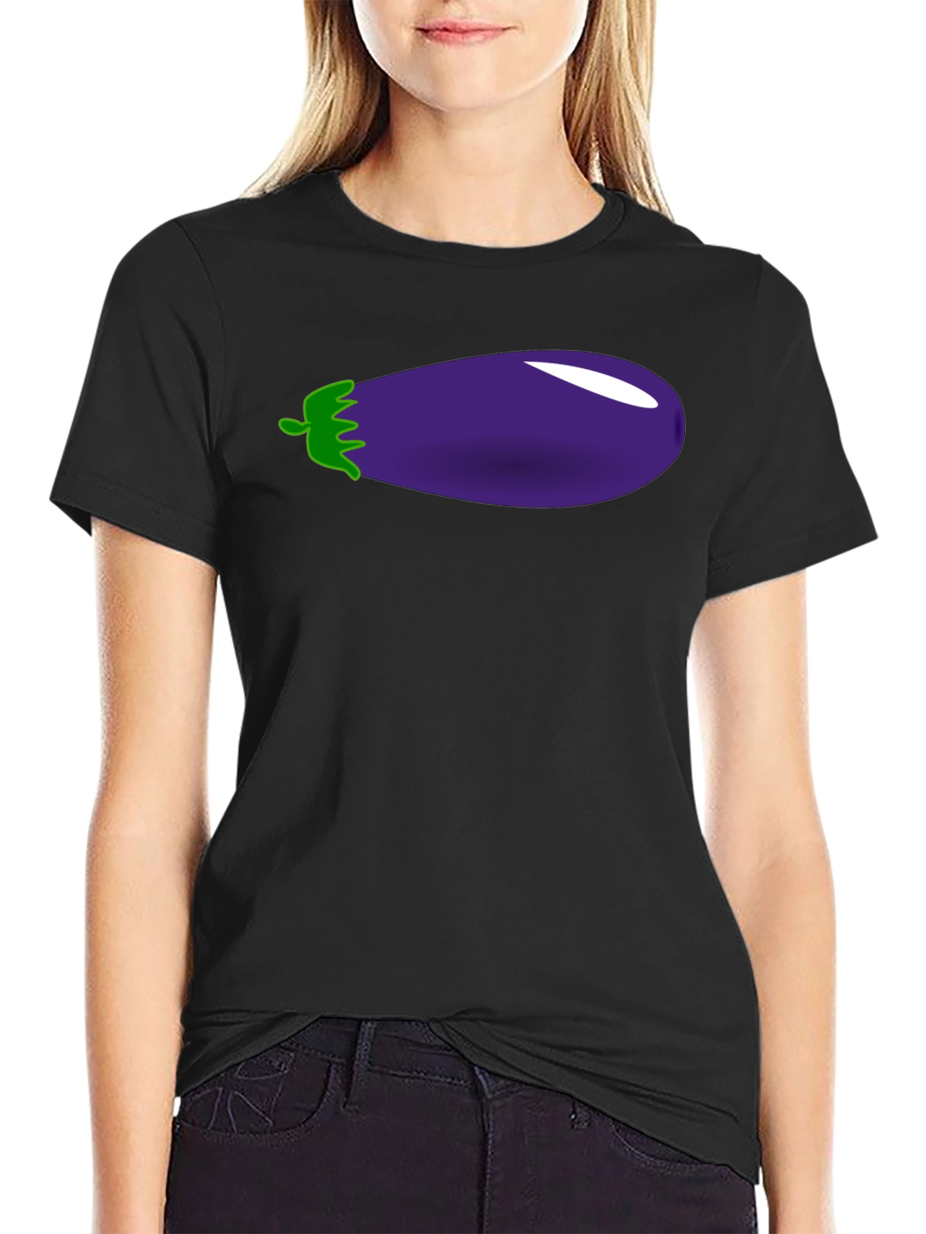 Black Eggplant Graphic Print Black T-Shirt view 2