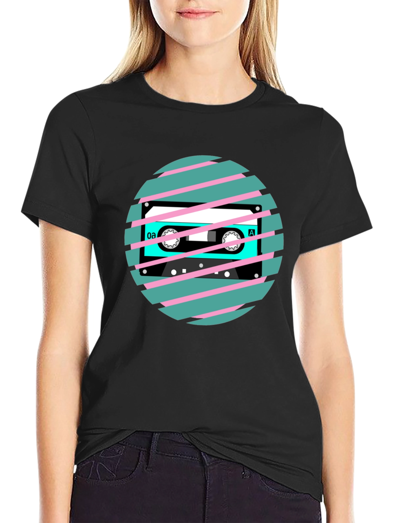 Black Retro Cassette Tape Graphic T-Shirt view 2