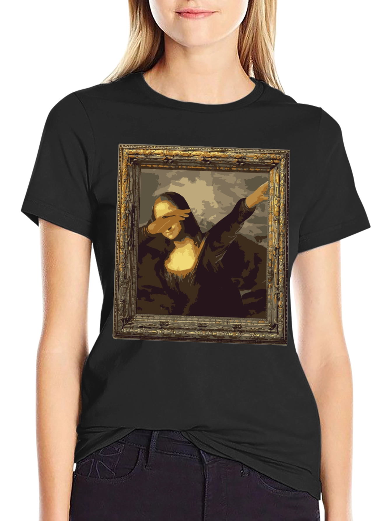 Black Mona Lisa Dab Black T-Shirt view 2