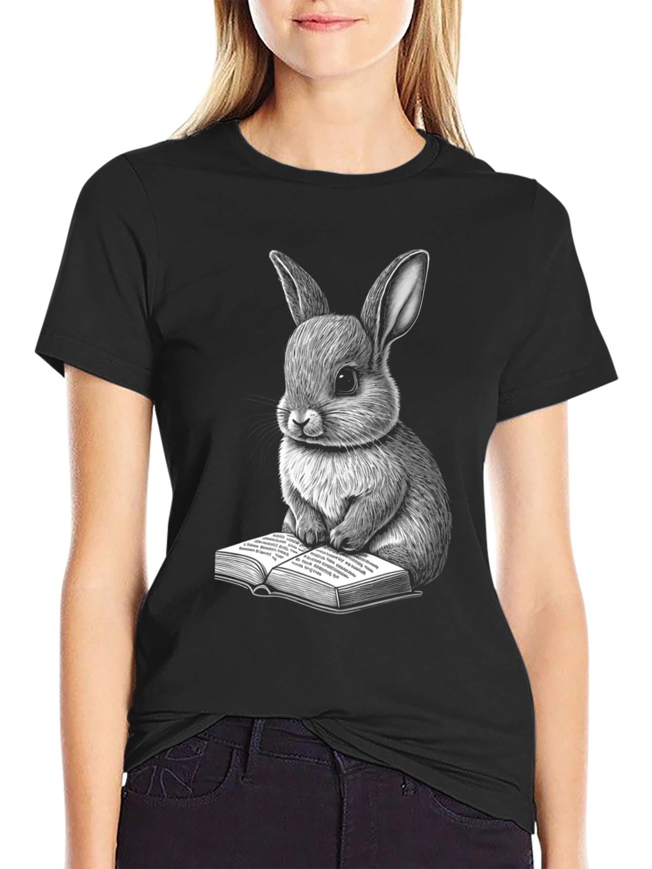 Black Rabbit Reading Book Graphic Tee view 2