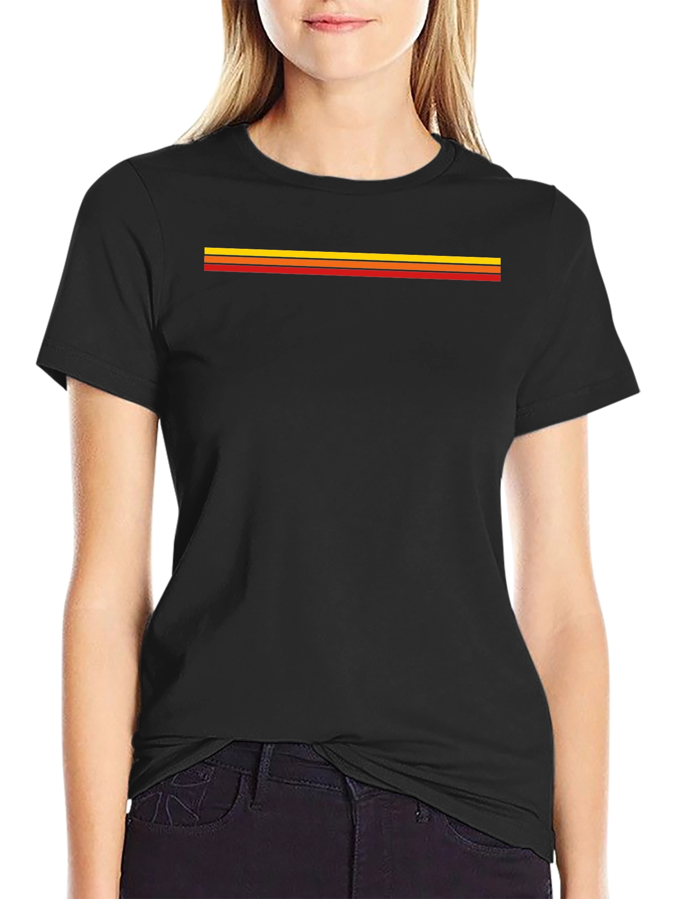 Black Retro Striped Black T-Shirt - Vintage Style Tee view 2