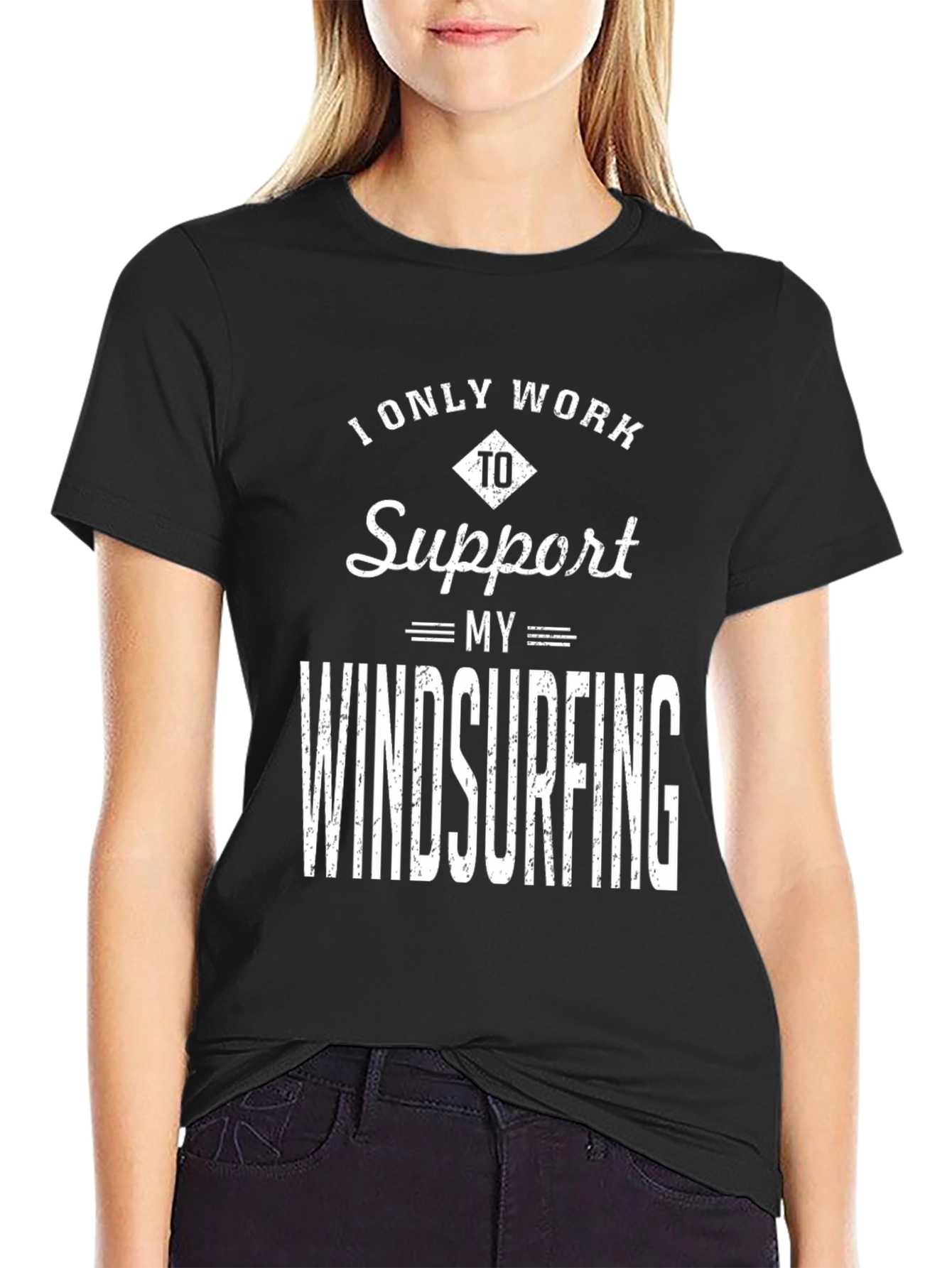 Black Windsurfing Support T-Shirt - Fun Tee for Water Sports Fans view 2
