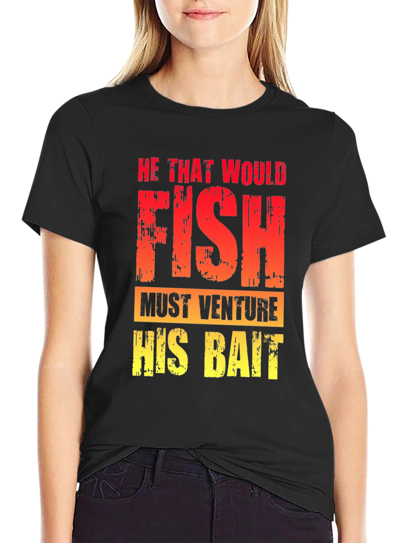 Black He That Would Fish T-Shirt - Fishing Quote Tee view 2