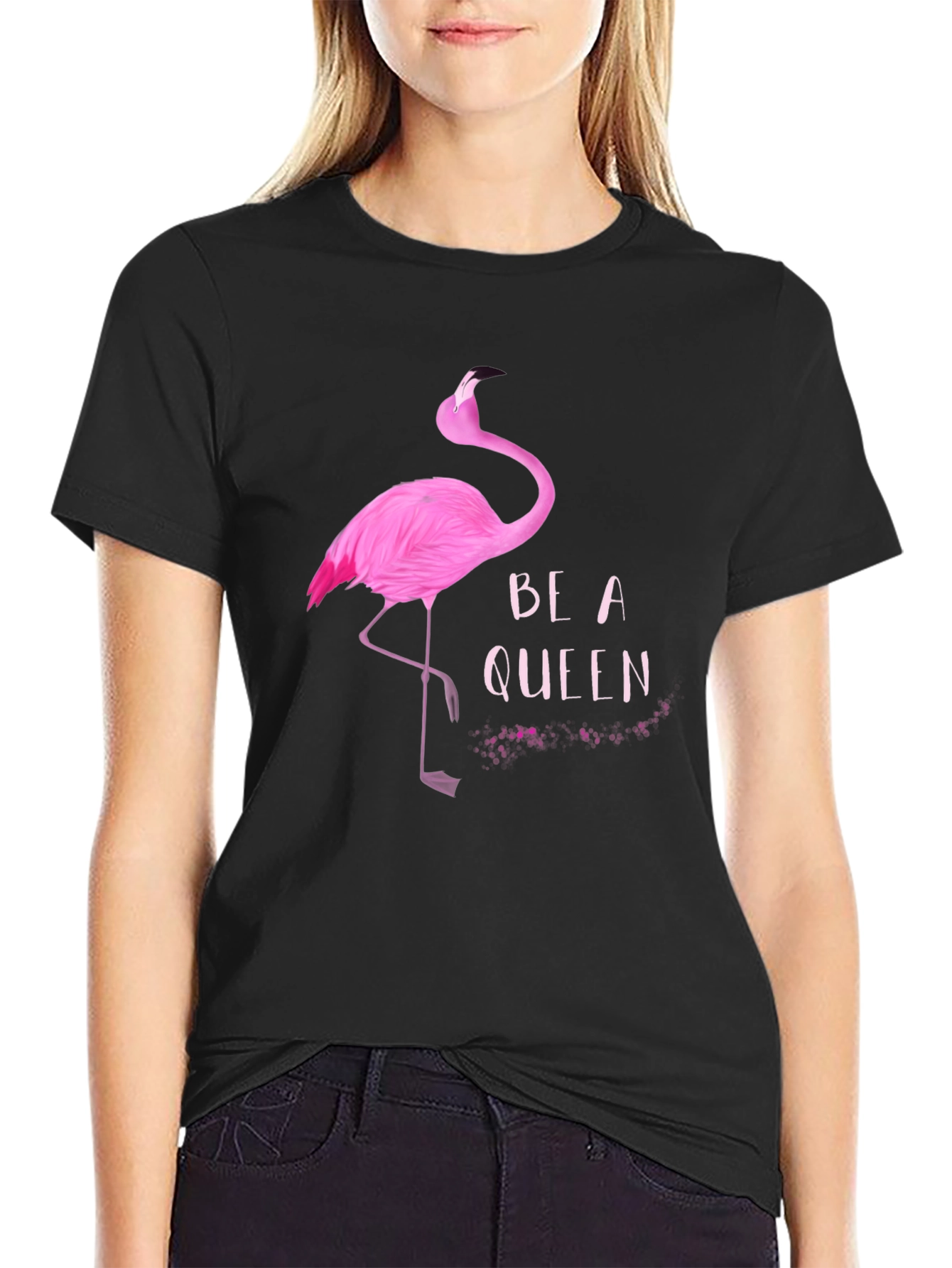 Black Be a Queen Flamingo Graphic T-Shirt view 2