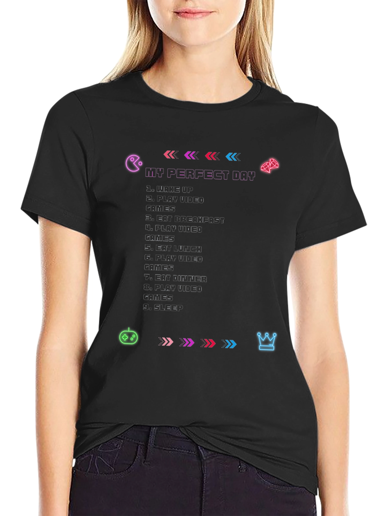 Black Gamer's Perfect Day Black T-Shirt view 2