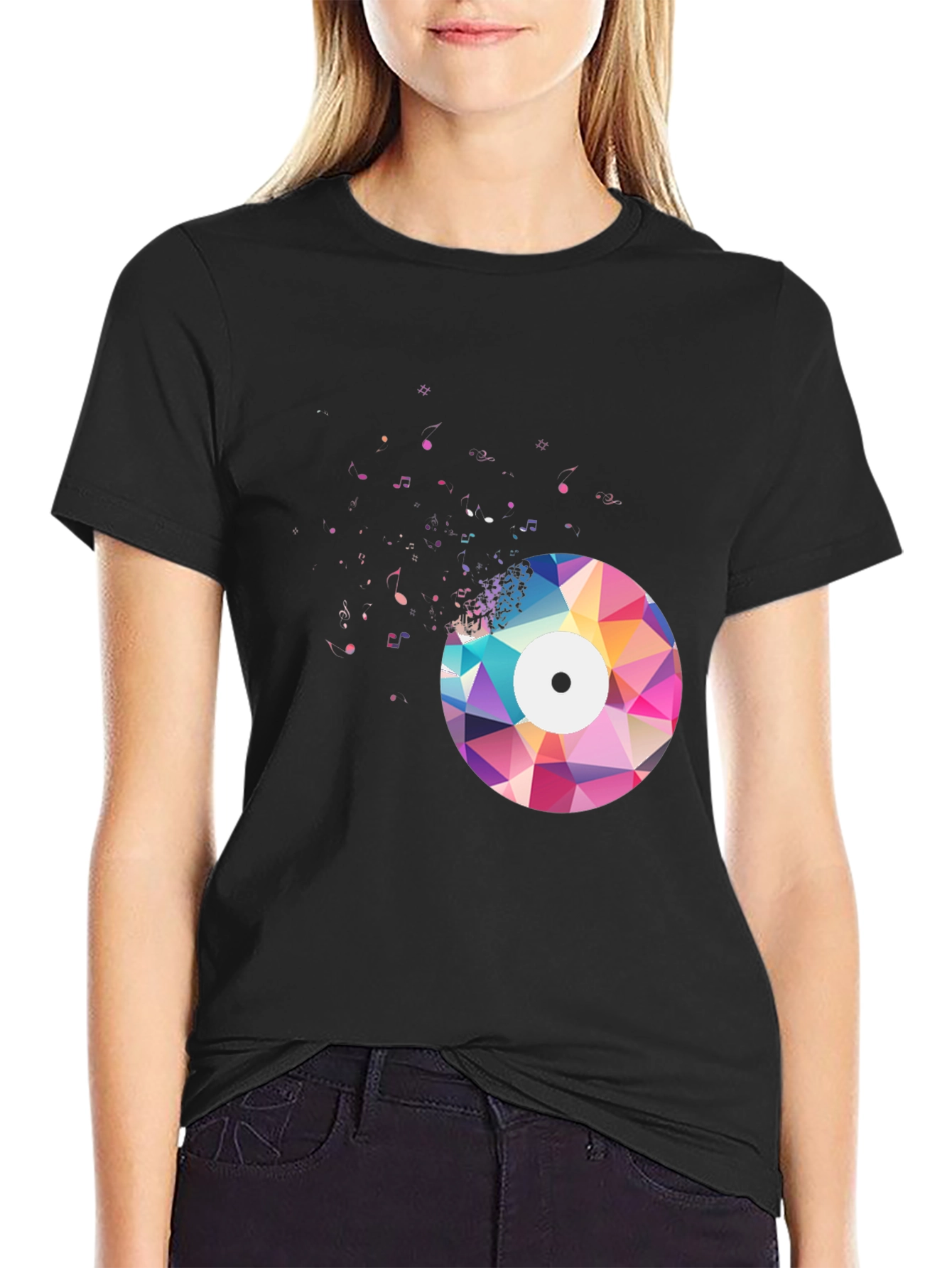 Black Geometric Vinyl Record Graphic Tee - Men's Black T-Shirt view 2